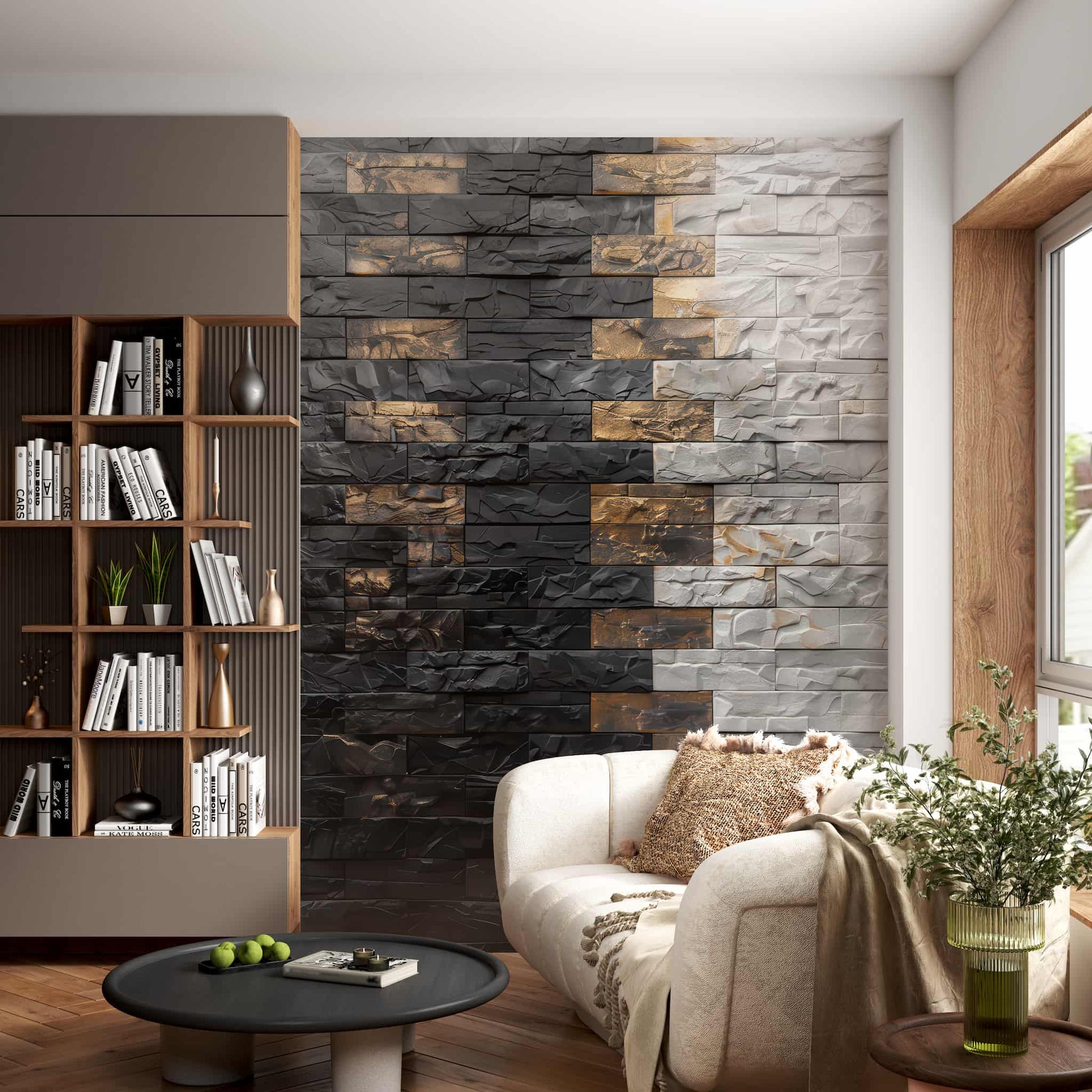 3D Black and White Brick Wallpaper, Minimalist Mural YMO-05091