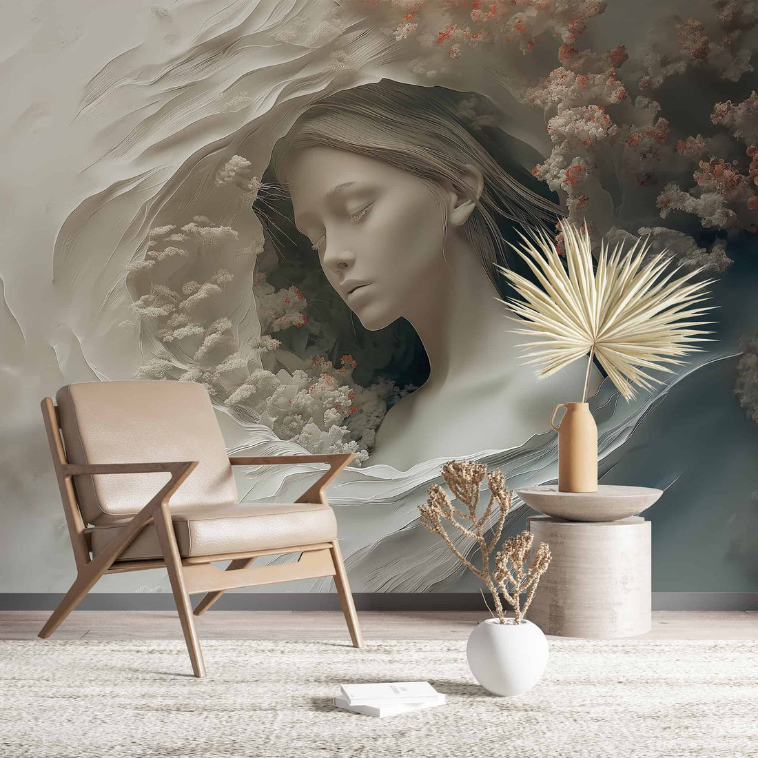 3D Illusion Woman Wallpaper | Embossed Wall Mural YK-02542 peel and stick wallpaper