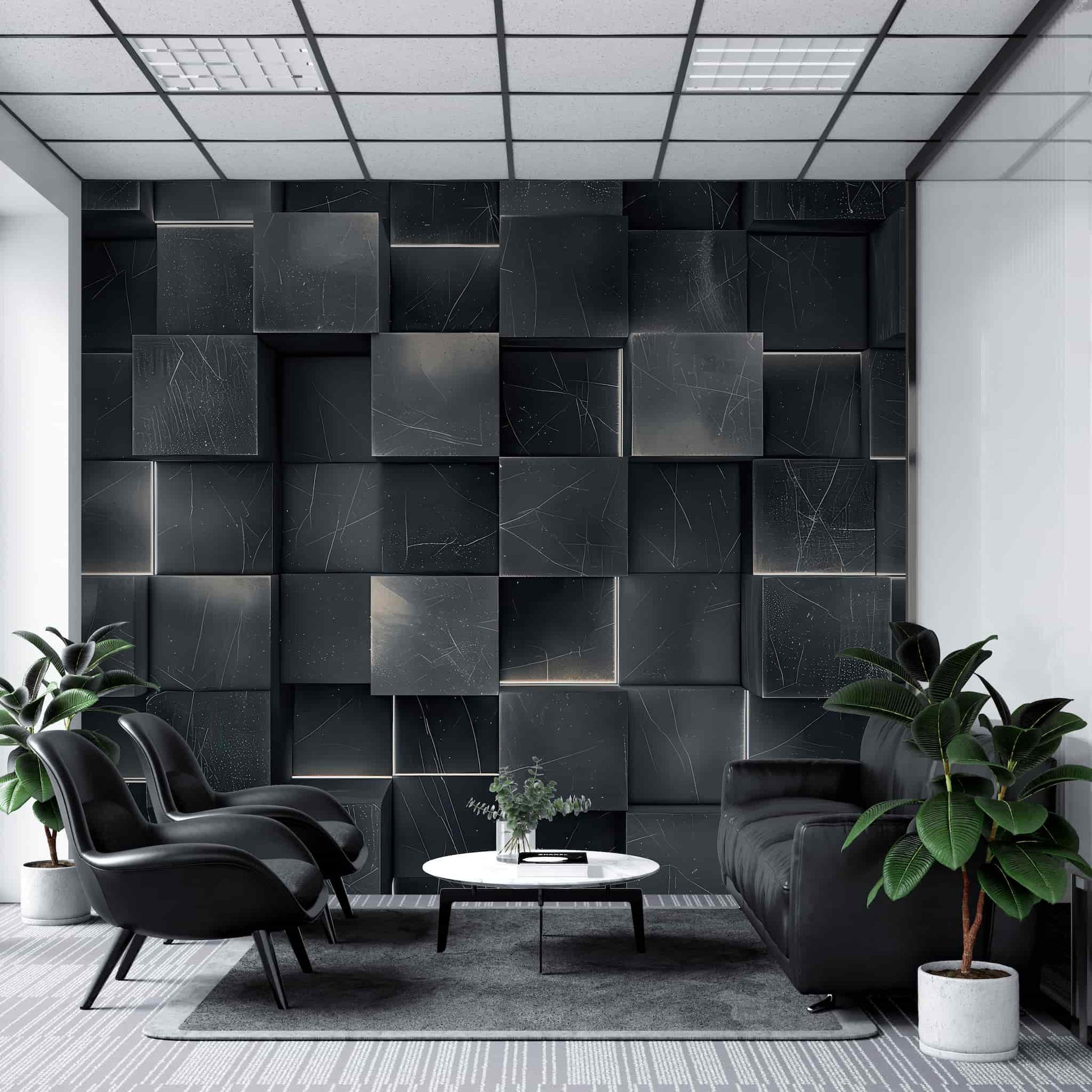 3D Modern Wall Art, Black Geometric Pattern Dark Wall Decal YMO-05077