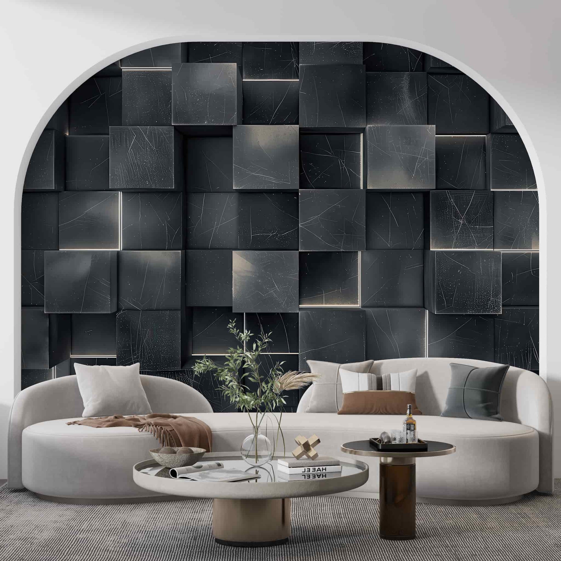 3D Modern Wall Art, Black Geometric Pattern Dark Wall Decal YMO-05077