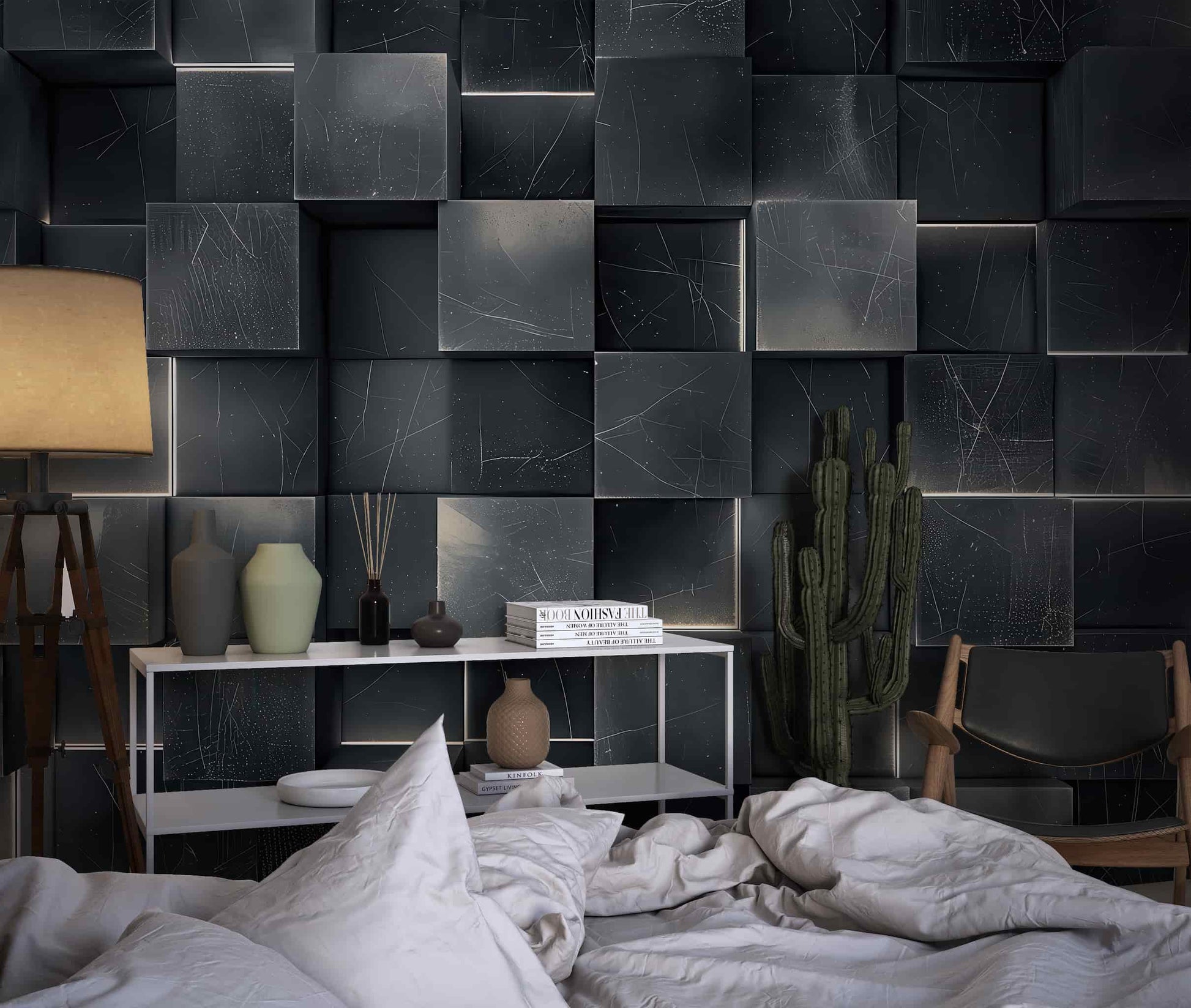 3D Modern Wall Art, Black Geometric Pattern Dark Wall Decal YMO-05077