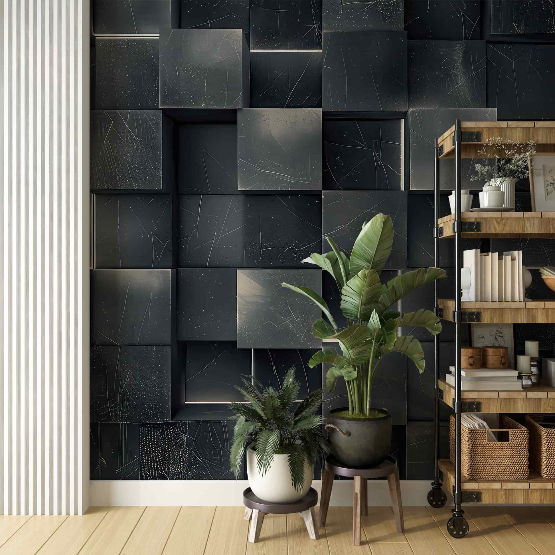 3D Modern Wall Art, Black Geometric Pattern Dark Wall Decal YMO-05077