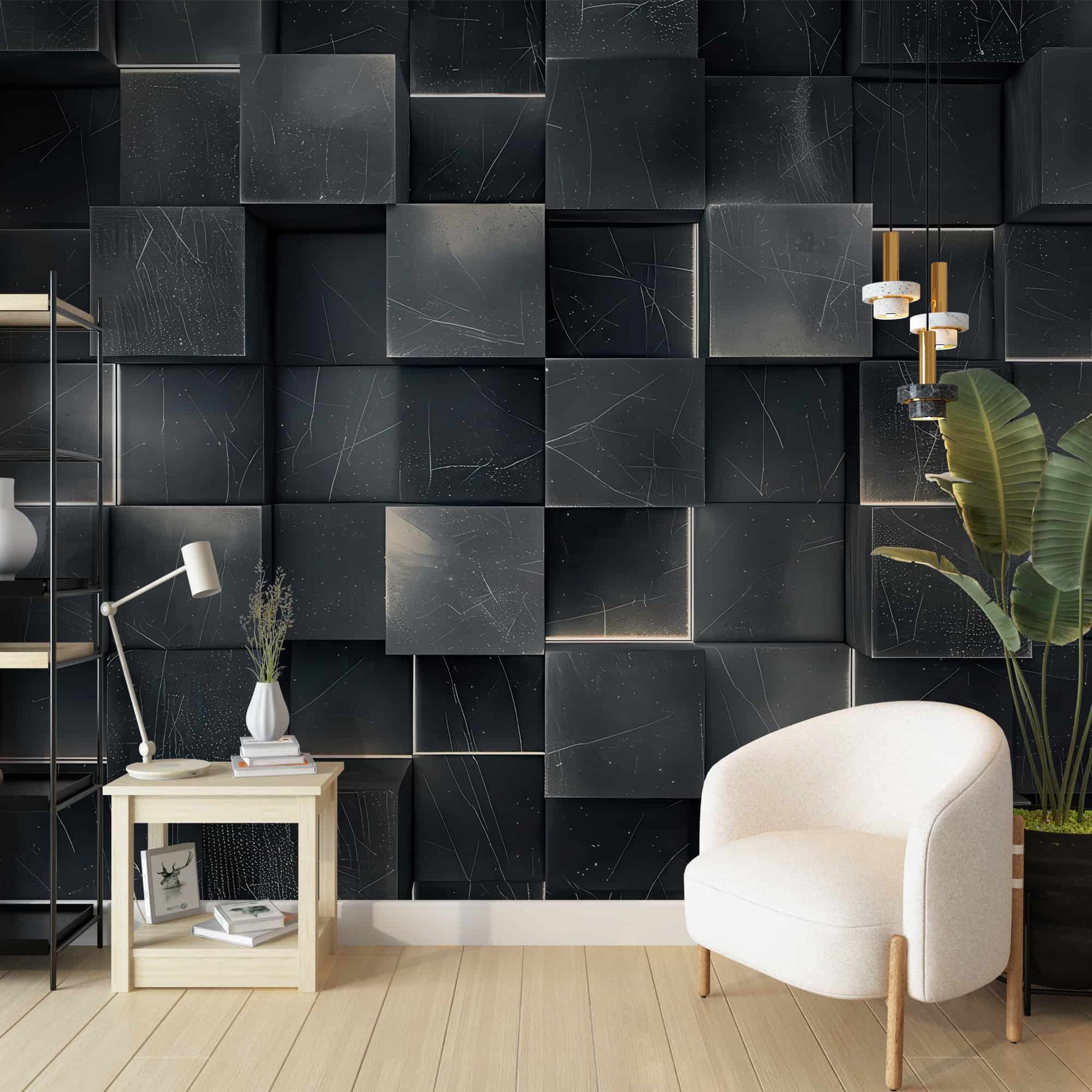 3D Modern Wall Art, Black Geometric Pattern Dark Wall Decal YMO-05077