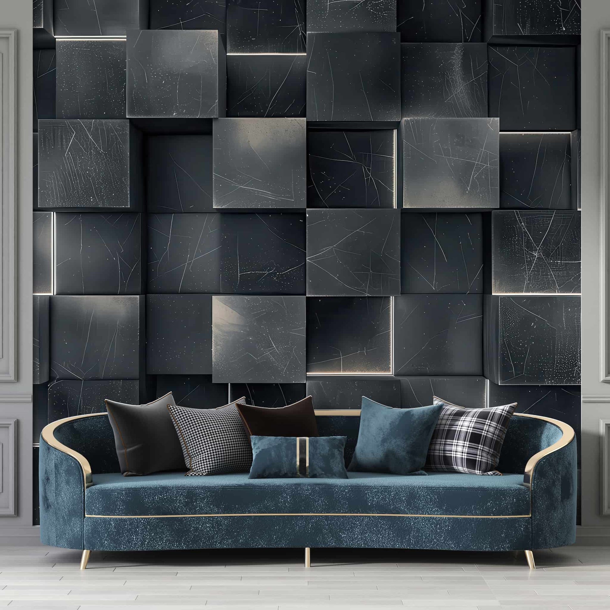 3D Modern Wall Art, Black Geometric Pattern Dark Wall Decal YMO-05077