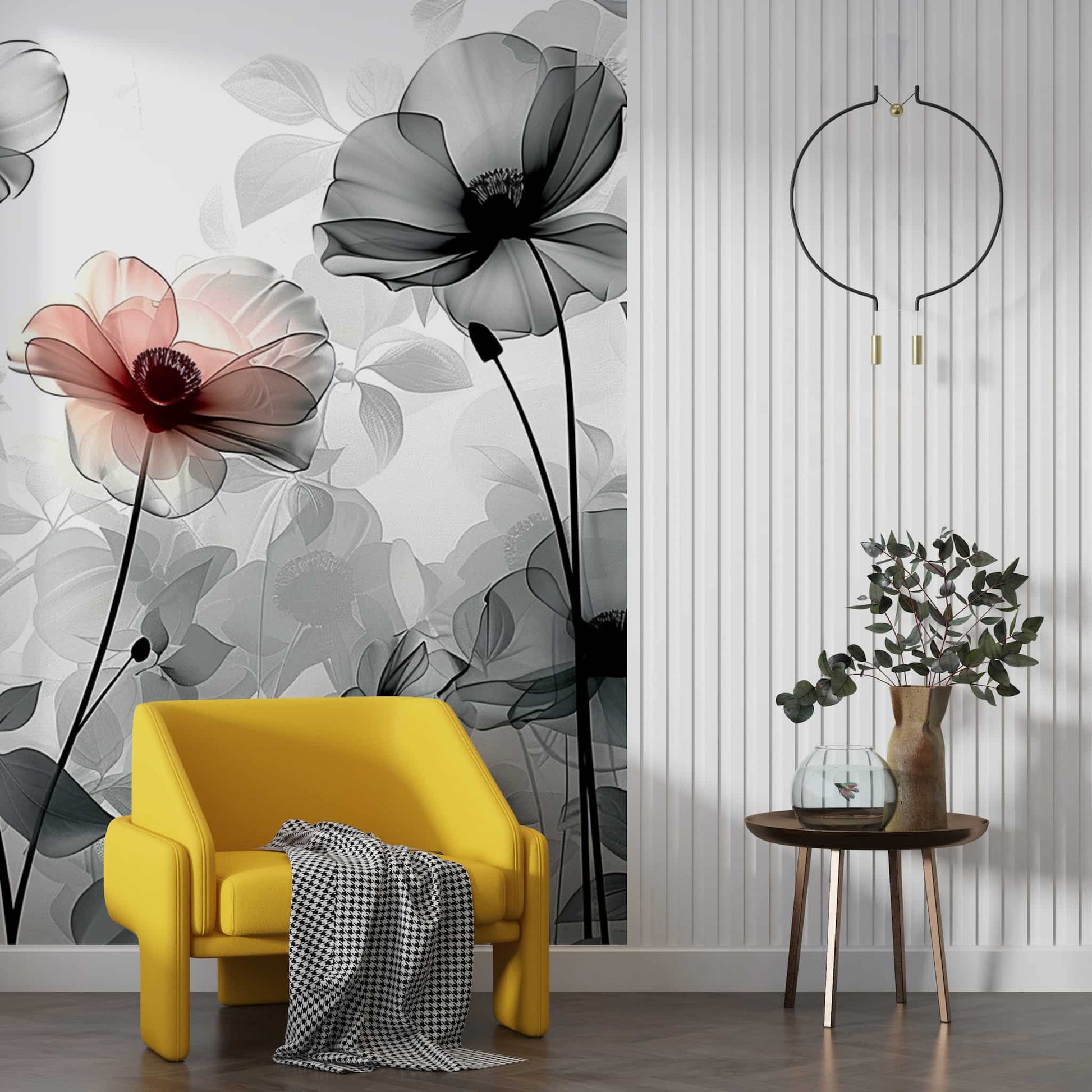 3D Pastel Floral Wallpaper Grey Flowers Mural Art YF-04006
