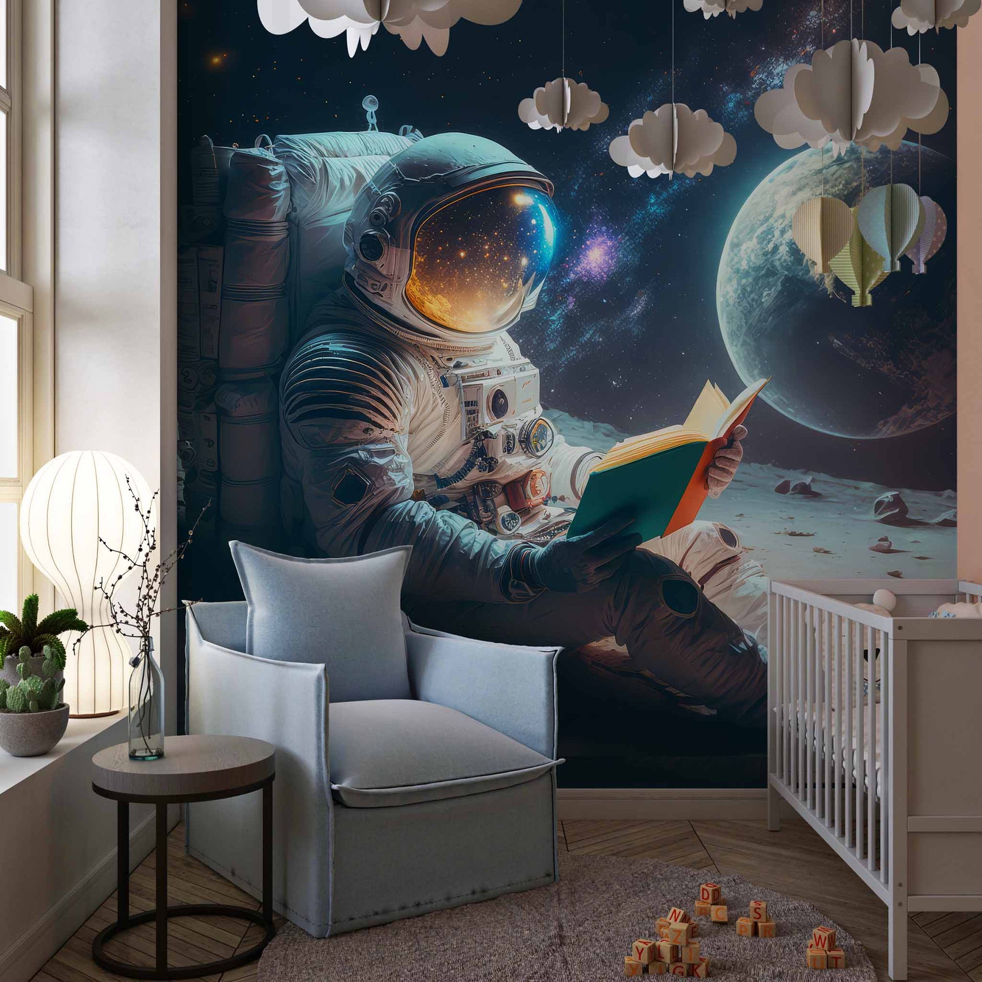 Astronaut Reading a Book on the Moon Wallpaper | YU-10020