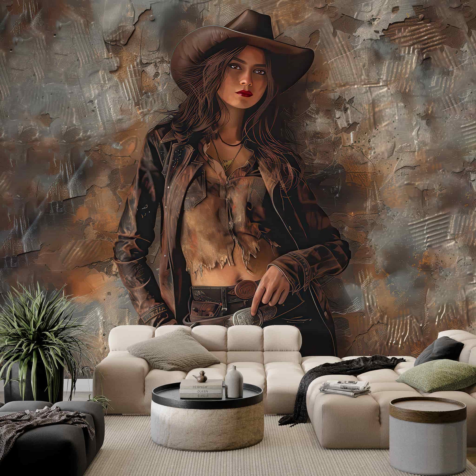 Boho Cowgirl Wallpaper - Vintage Western Wall Mural YMO-05100