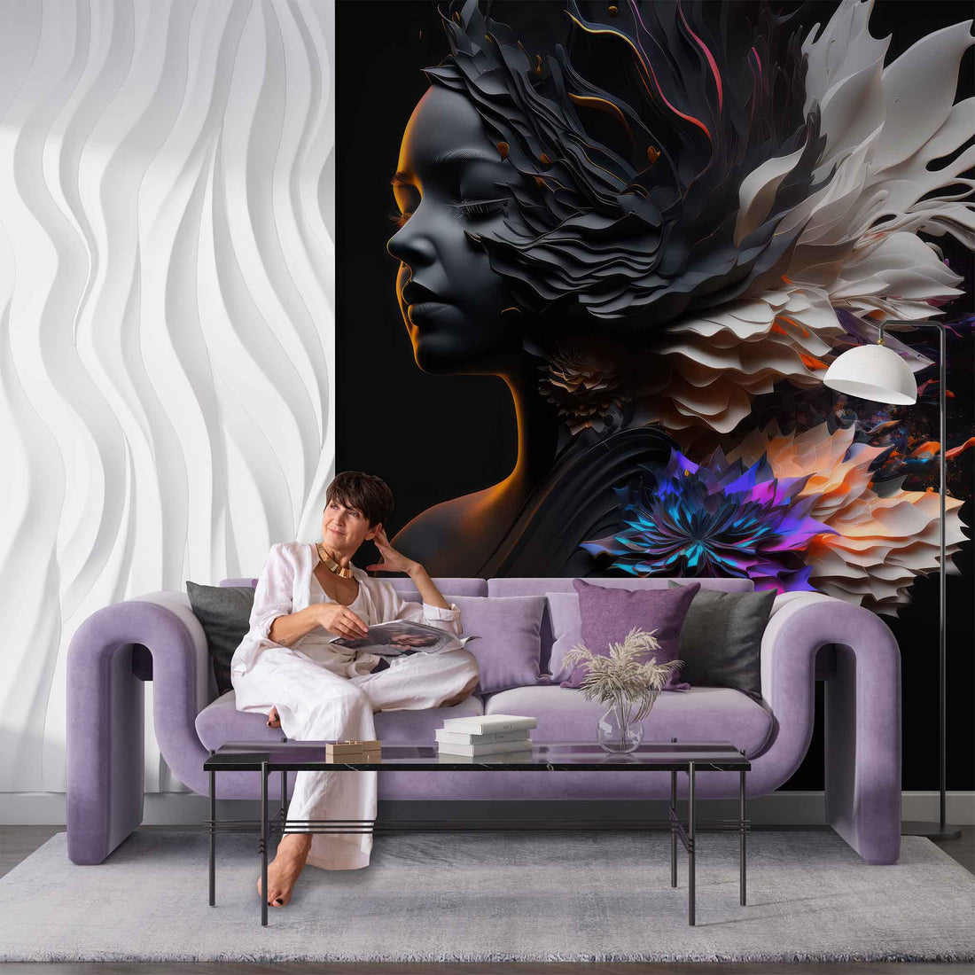 Elegant Woman Hairdresser Wallpaper, Salon Beauty Wall Art Mural YK-00681
