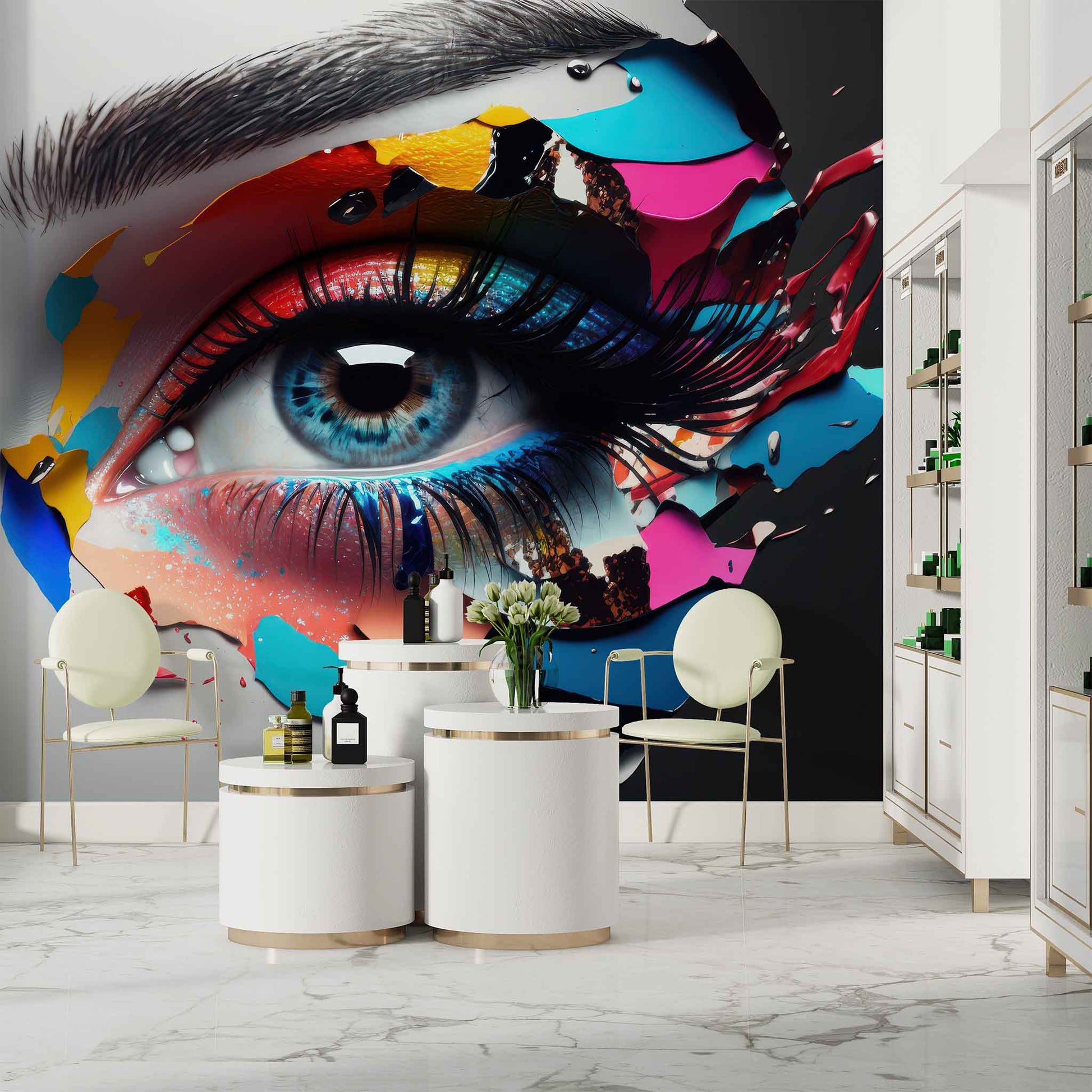 Eyelash Woman Wallpaper, Makeup Wall Mural, Beauty Parlour Decals YK-00780