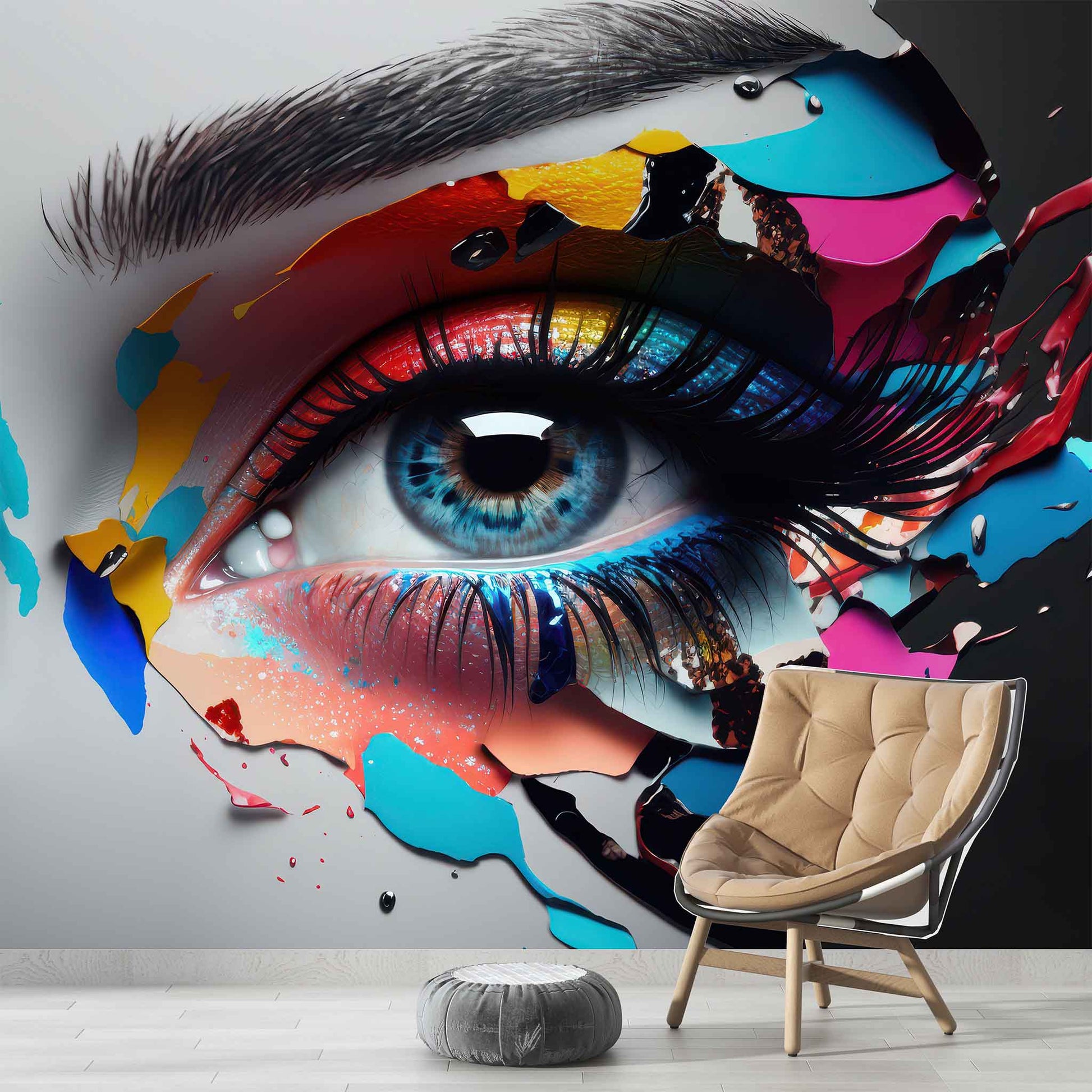 Eyelash Woman Wallpaper, Makeup Wall Mural, Beauty Parlour Decals YK-00780