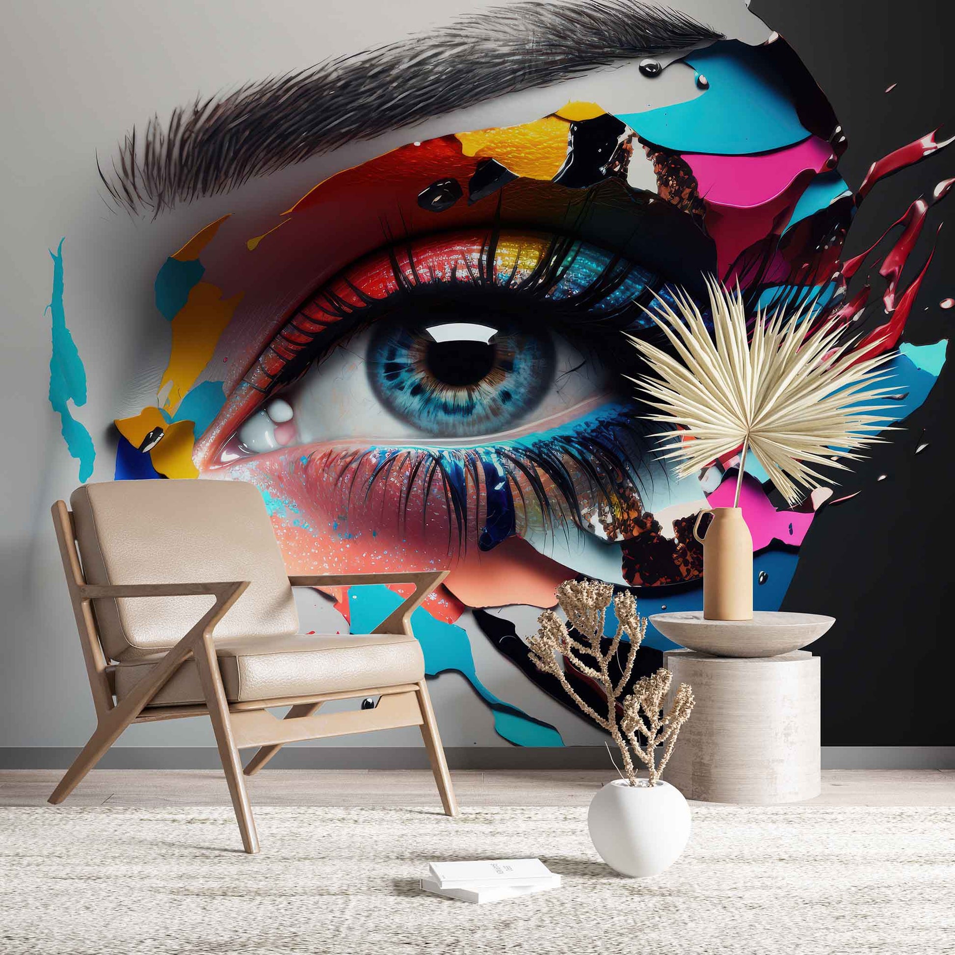 Eyelash Woman Wallpaper, Makeup Wall Mural, Beauty Parlour Decals YK-00780
