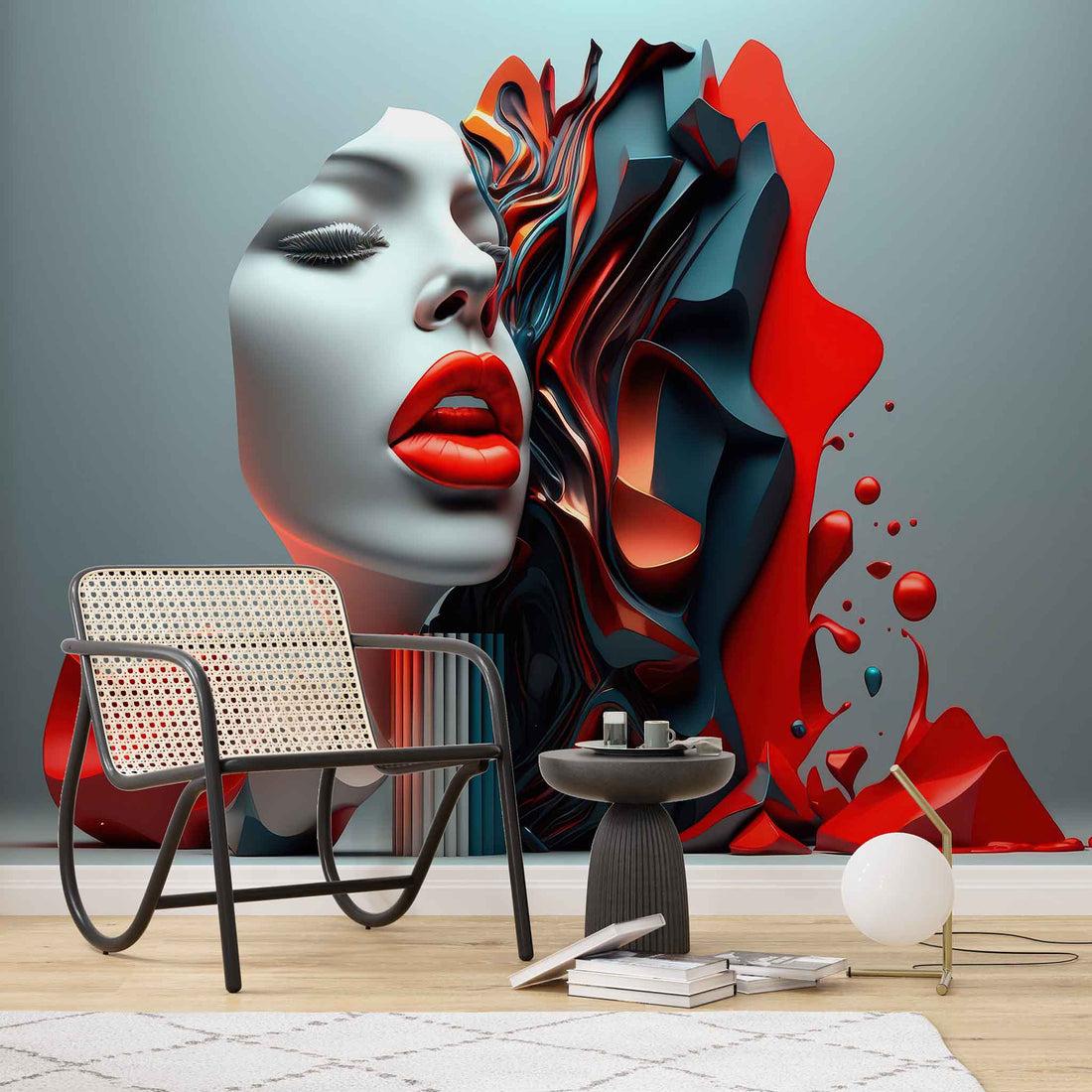 Gorgeous Woman Wall Decal, Red Lipstick Wallpaper YK-00785