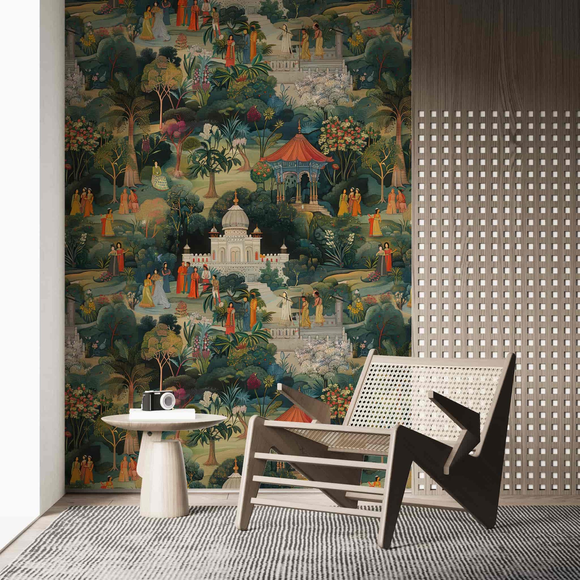 Lush Jaipur Garden Wallpaper, Indian Wallpaper, Scenic Wall Art, India Mughal Design YM-30019