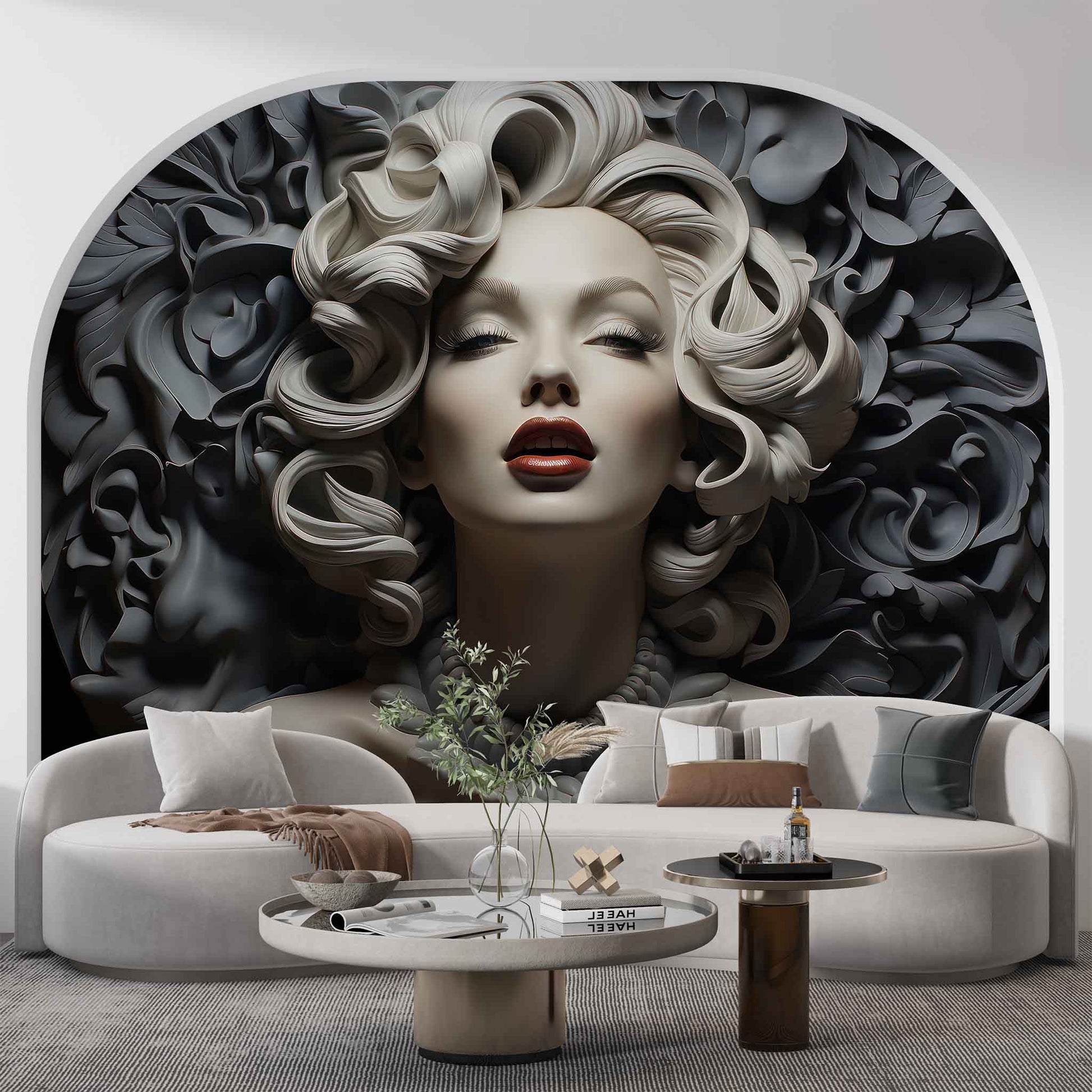 Marilyn Monroe Embossed Look Wallpaper | 3D Relief Wall Decal YK-30027
