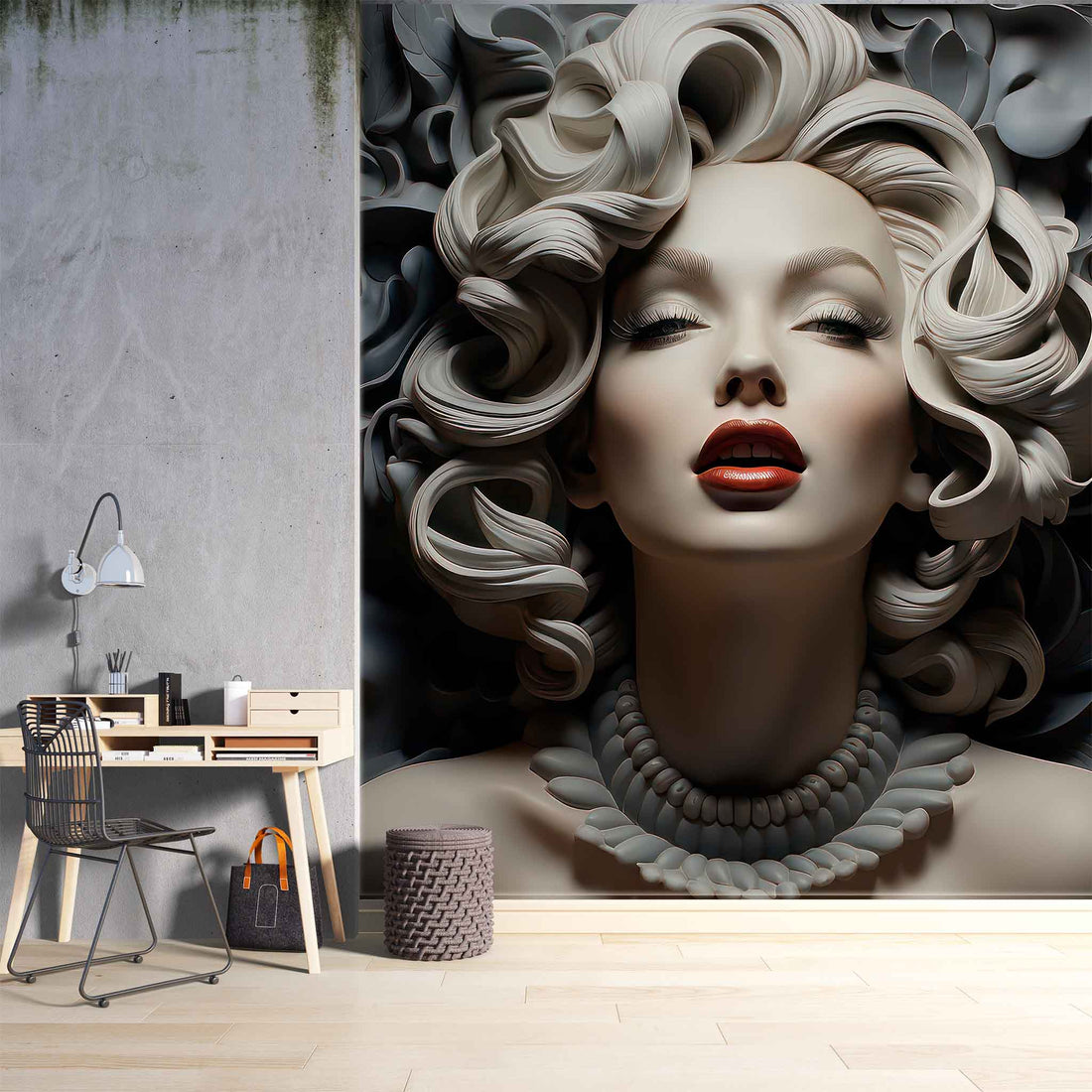 Marilyn Monroe Embossed Look Wallpaper | 3D Relief Wall Decal YK-30027