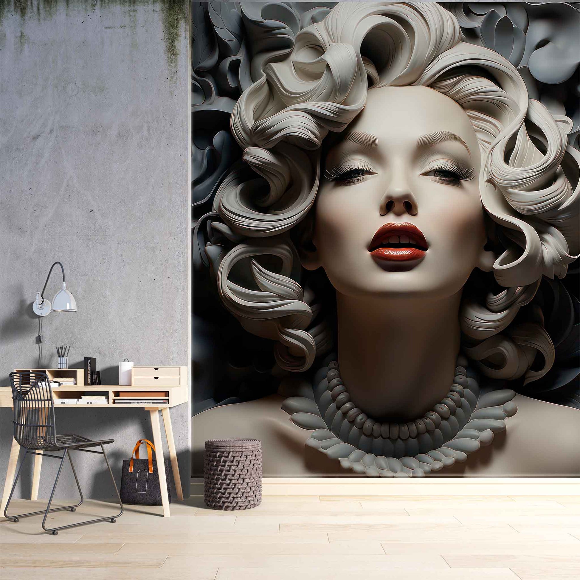 Marilyn Monroe Embossed Look Wallpaper | 3D Relief Wall Decal YK-30027