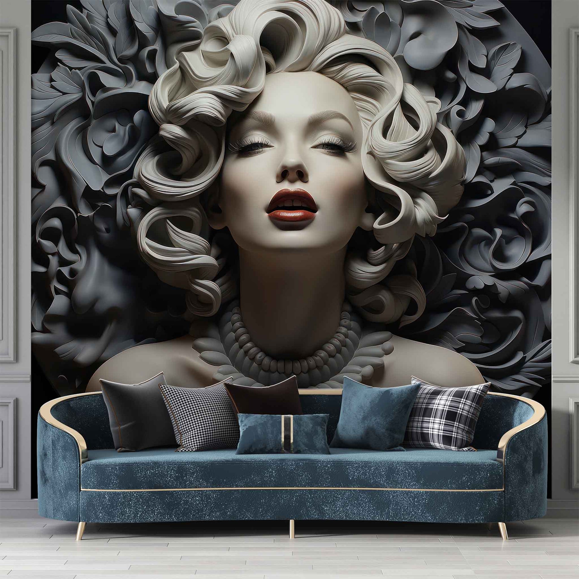 Marilyn Monroe Embossed Look Wallpaper | 3D Relief Wall Decal YK-30027