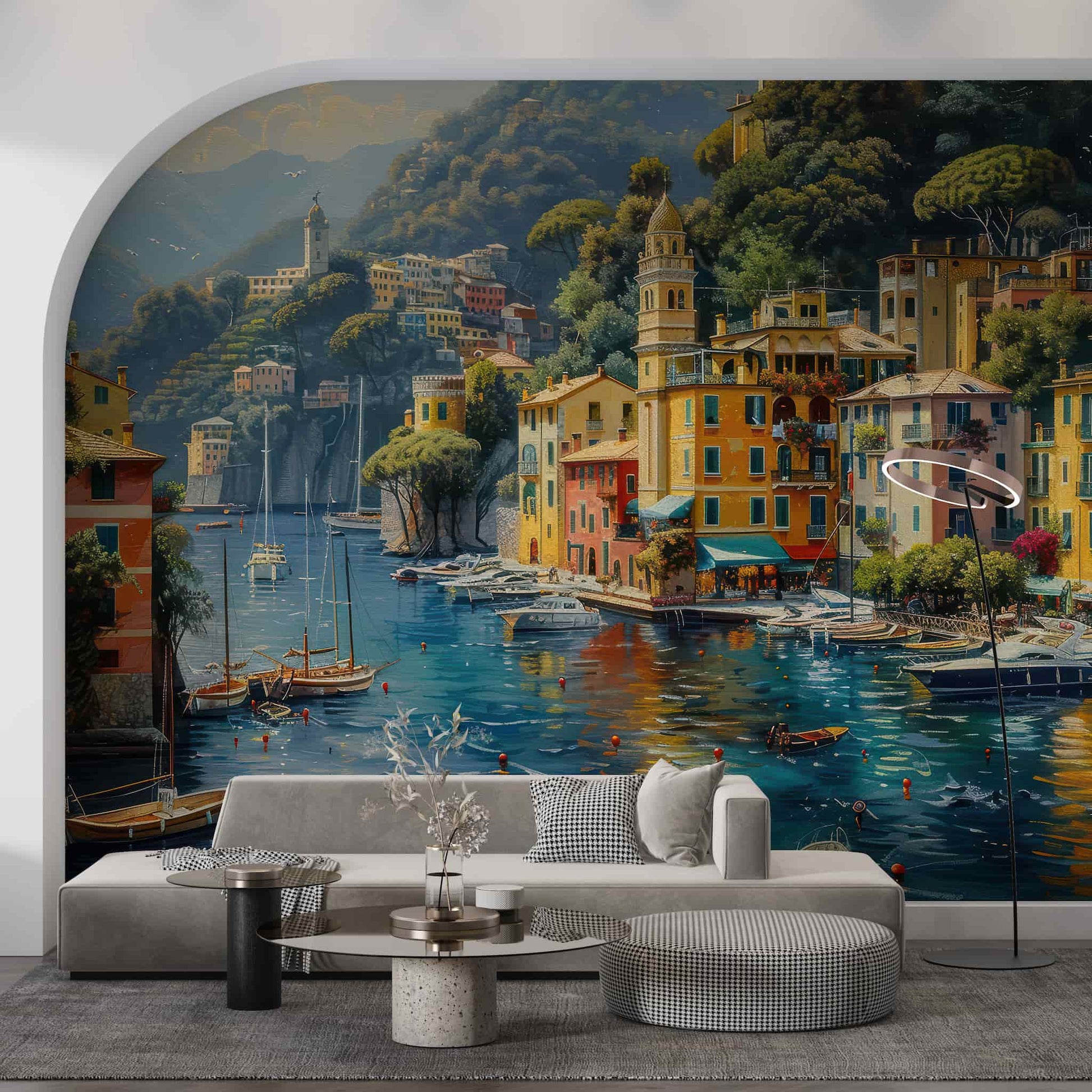 Portofino Landscape Wallpaper, Oil Painting Historical Wall Decal YD-05009