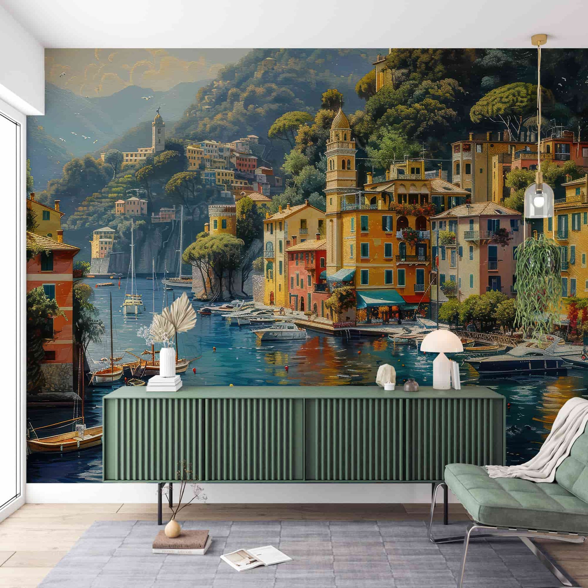 Portofino Landscape Wallpaper, Oil Painting Historical Wall Decal YD-05009