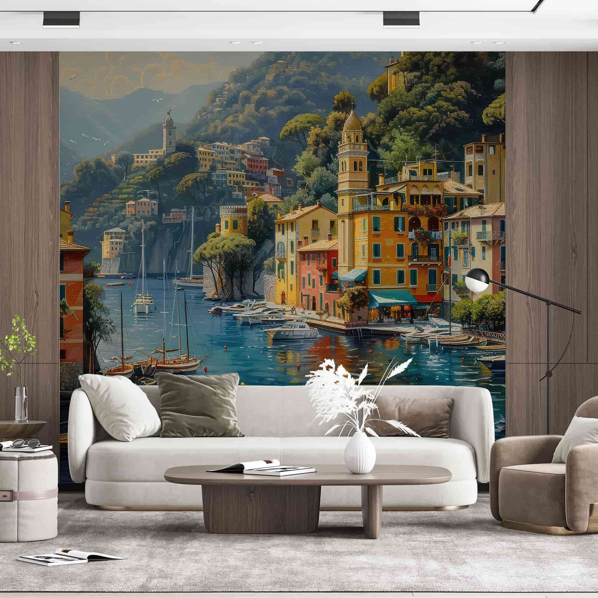 Portofino Landscape Wallpaper, Oil Painting Historical Wall Decal YD-05009