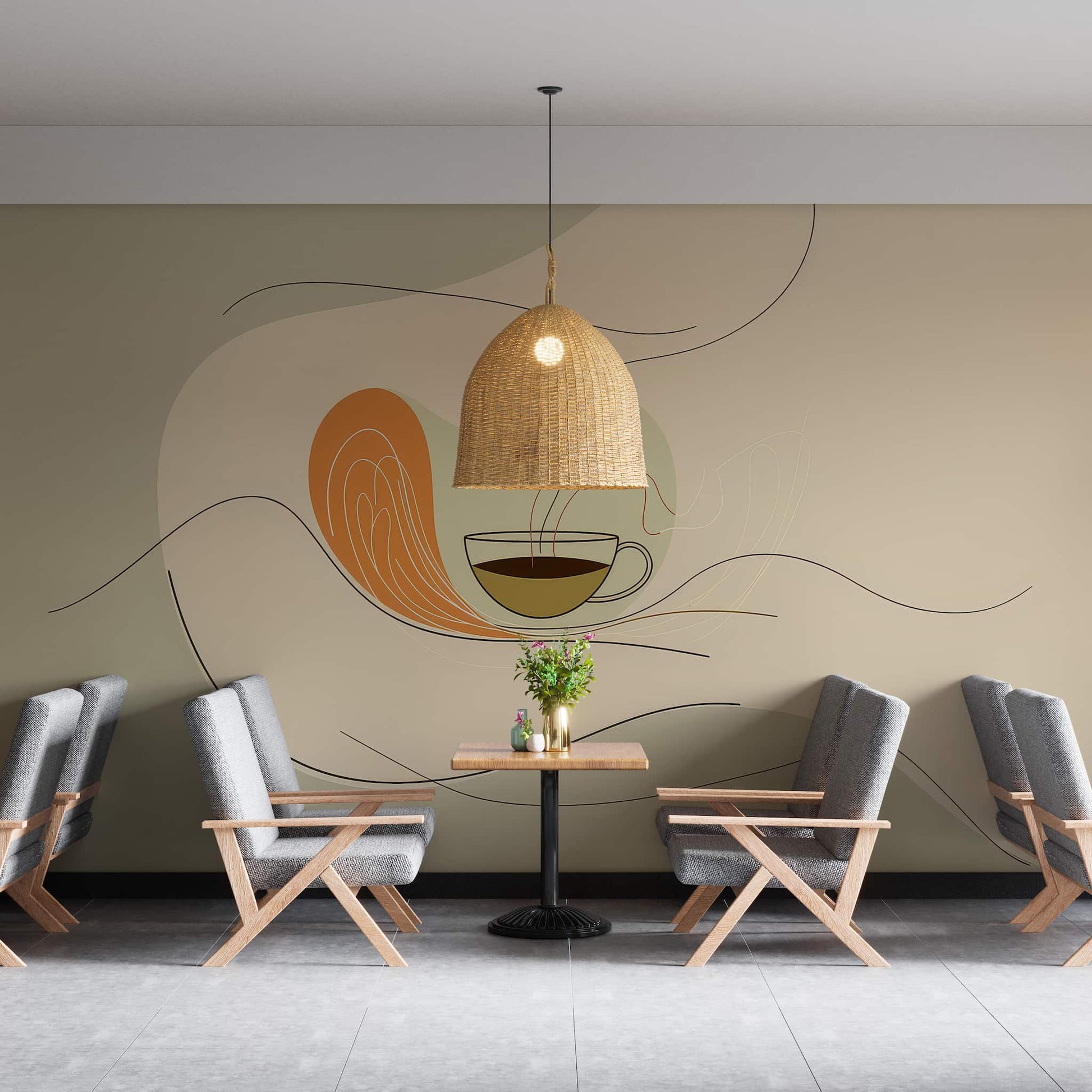 Retro Cafe Wallpaper, Vintage Cafe Wall Art Deco Wallpaper YC-05070