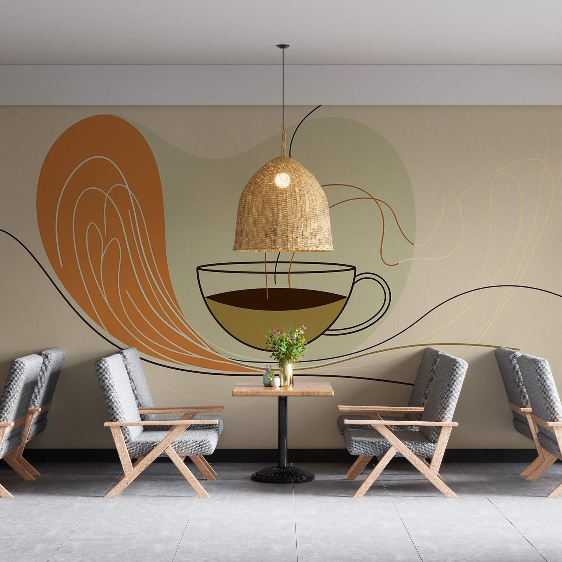 Retro Cafe Wallpaper, Vintage Cafe Wall Art Deco Wallpaper YC-05070