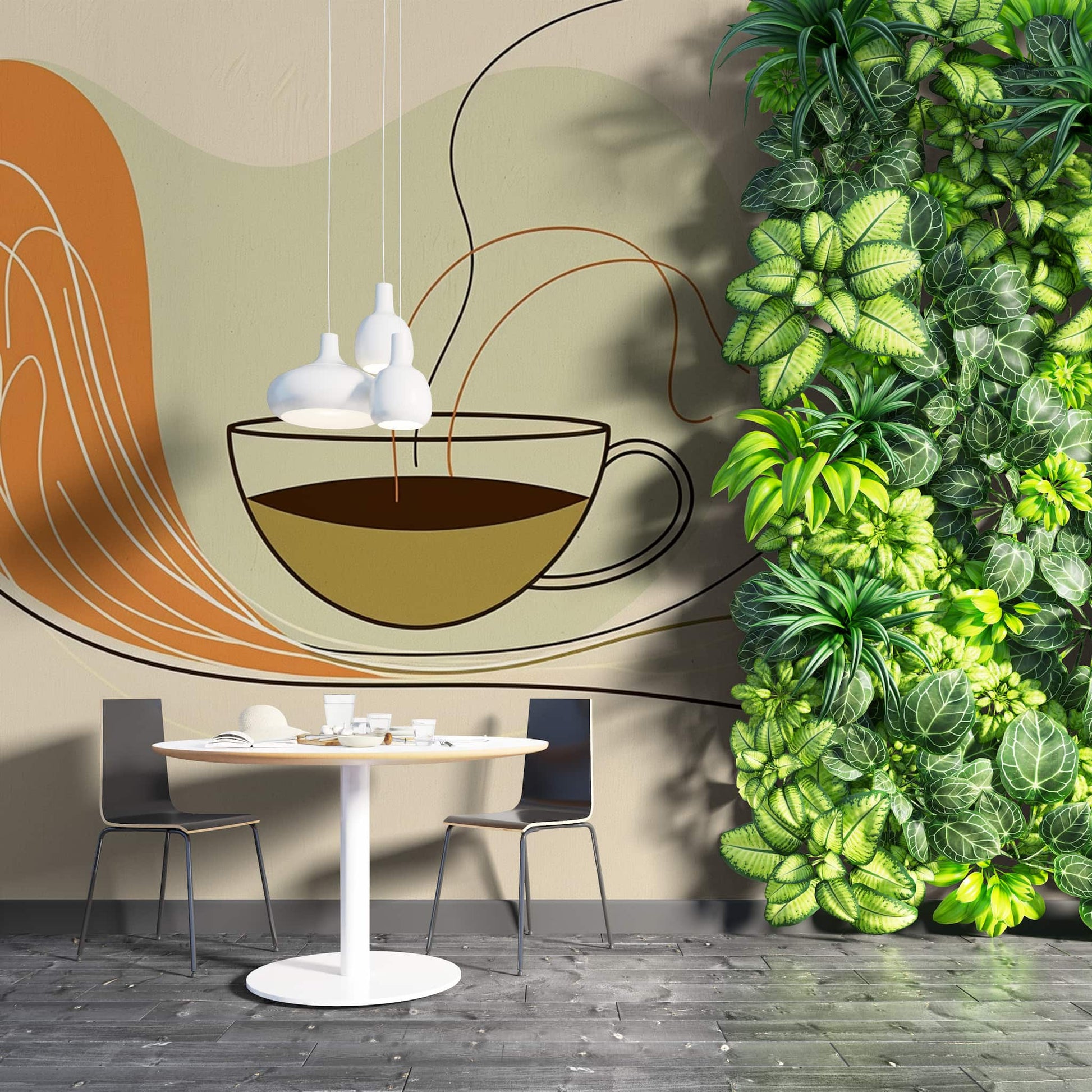 Retro Cafe Wallpaper, Vintage Cafe Wall Art Deco Wallpaper YC-05070