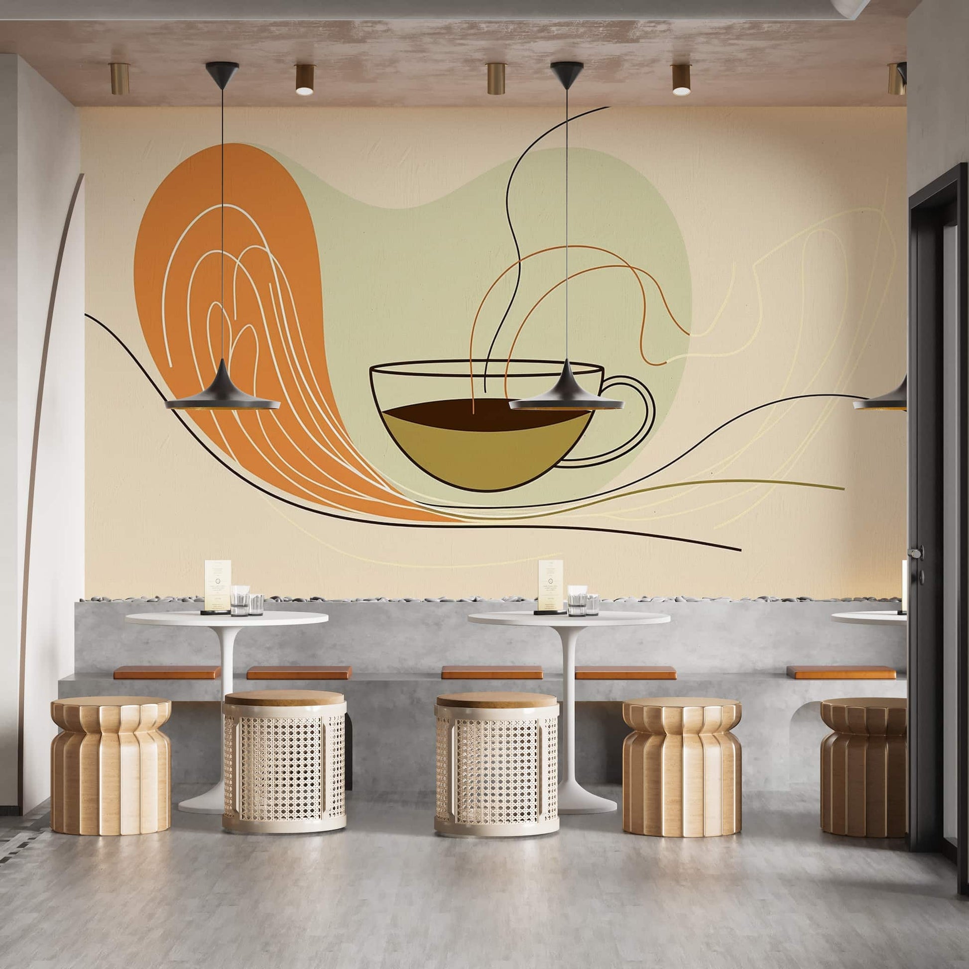 Retro Cafe Wallpaper, Vintage Cafe Wall Art Deco Wallpaper YC-05070