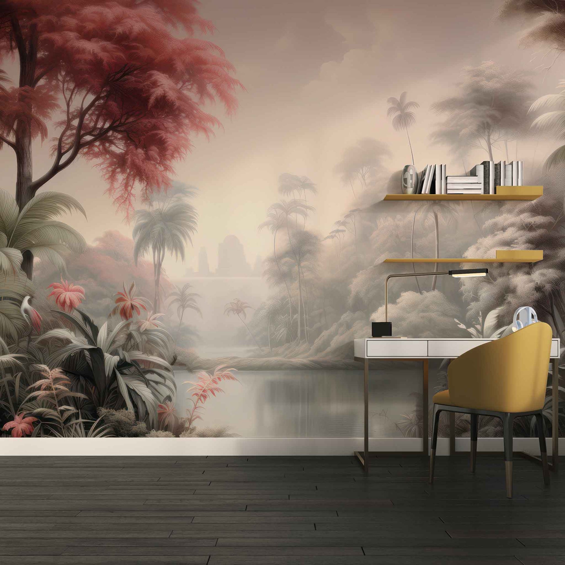 Tropical Pink Tree Wallpaper, Palm Trees Island Wall Decal YD-02376