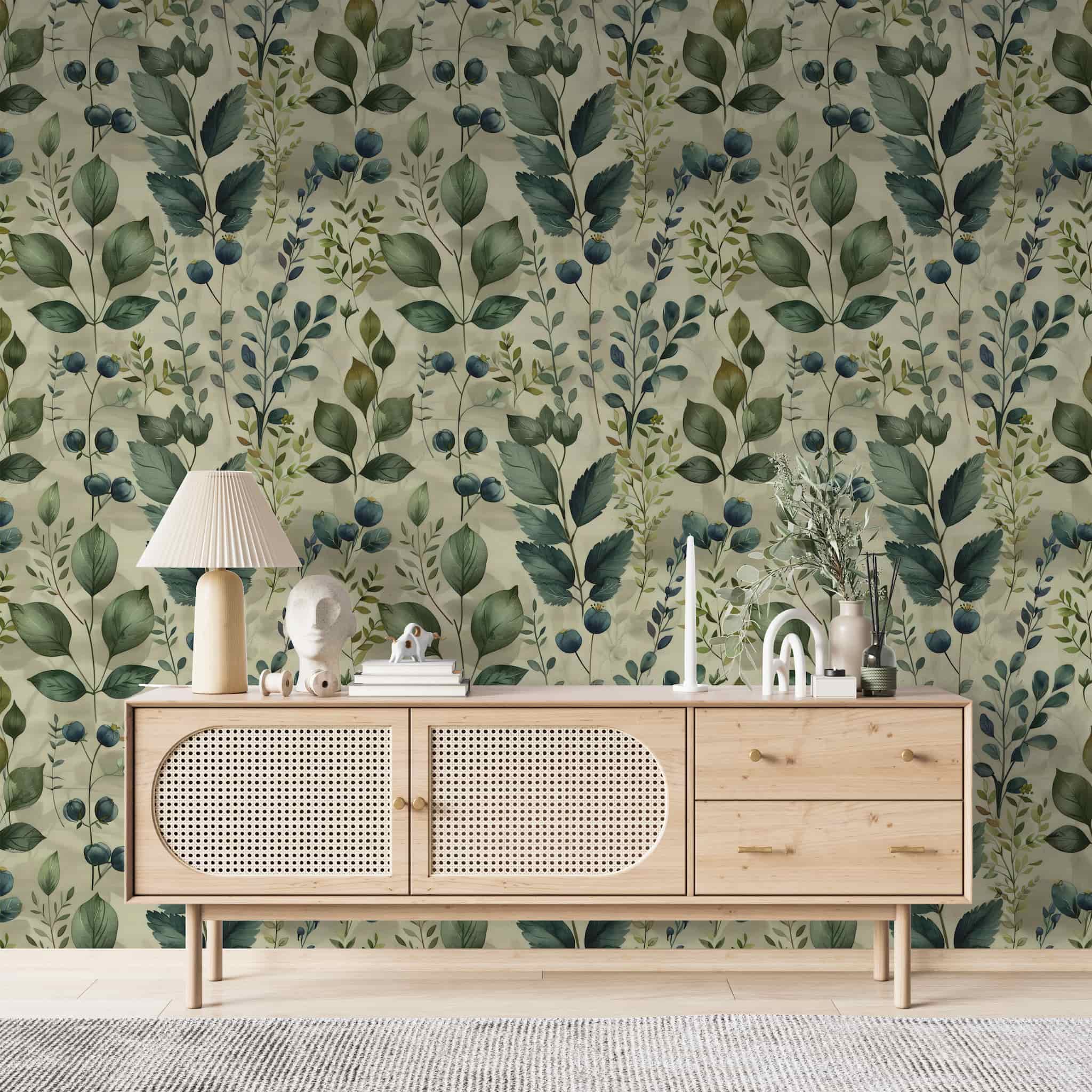 Vintage Leaf Pattern Wallpaper | Soft Green Botanical Decor