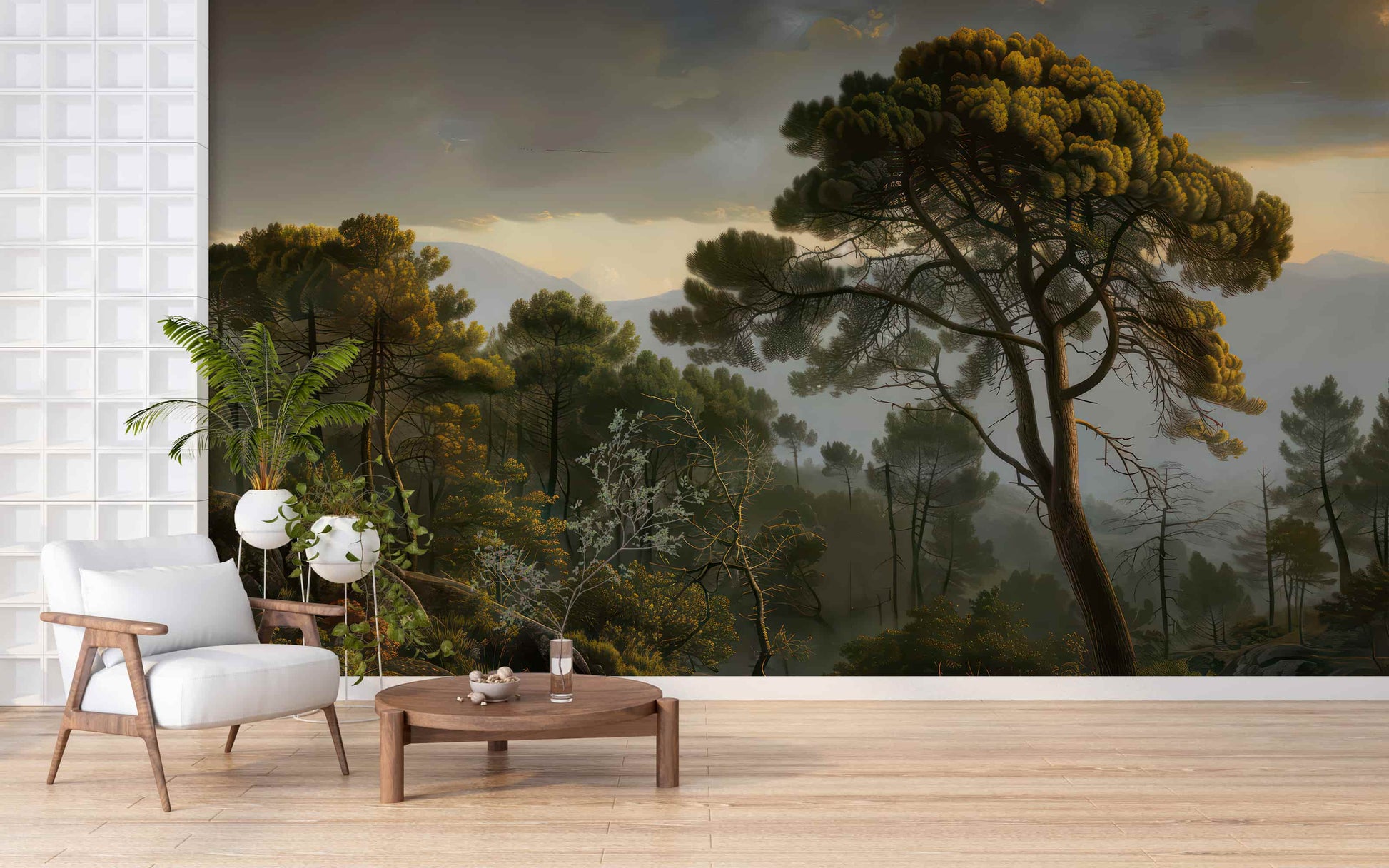 Vintage Scenic Wallpaper, Tree Wall Mural, Retro Landscape Wall Decal YD-02551