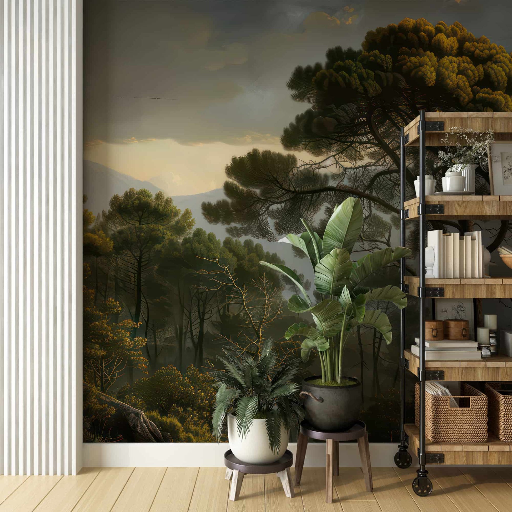 Vintage Scenic Wallpaper, Tree Wall Mural, Retro Landscape