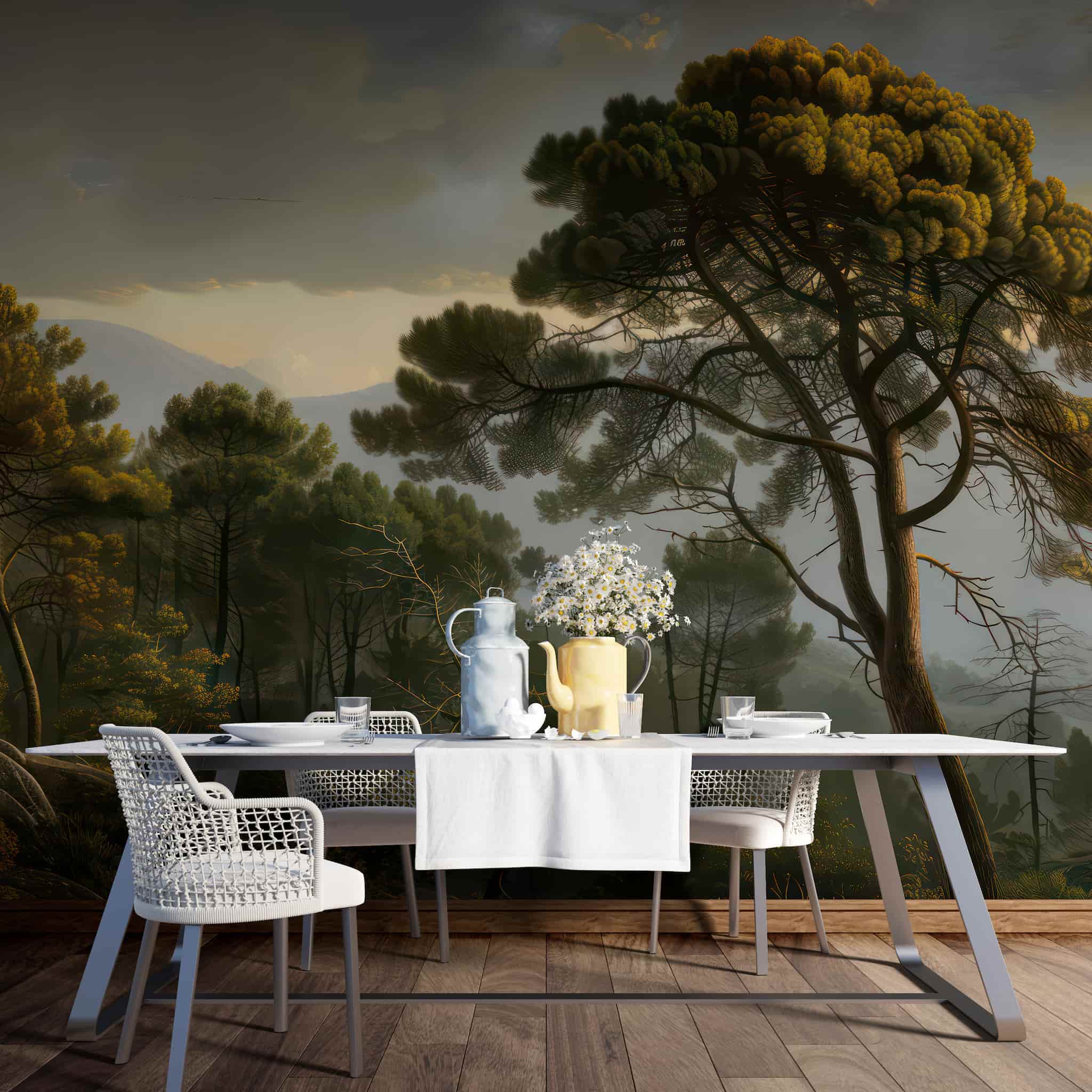 Vintage Scenic Wallpaper, Tree Wall Mural, Retro Landscape