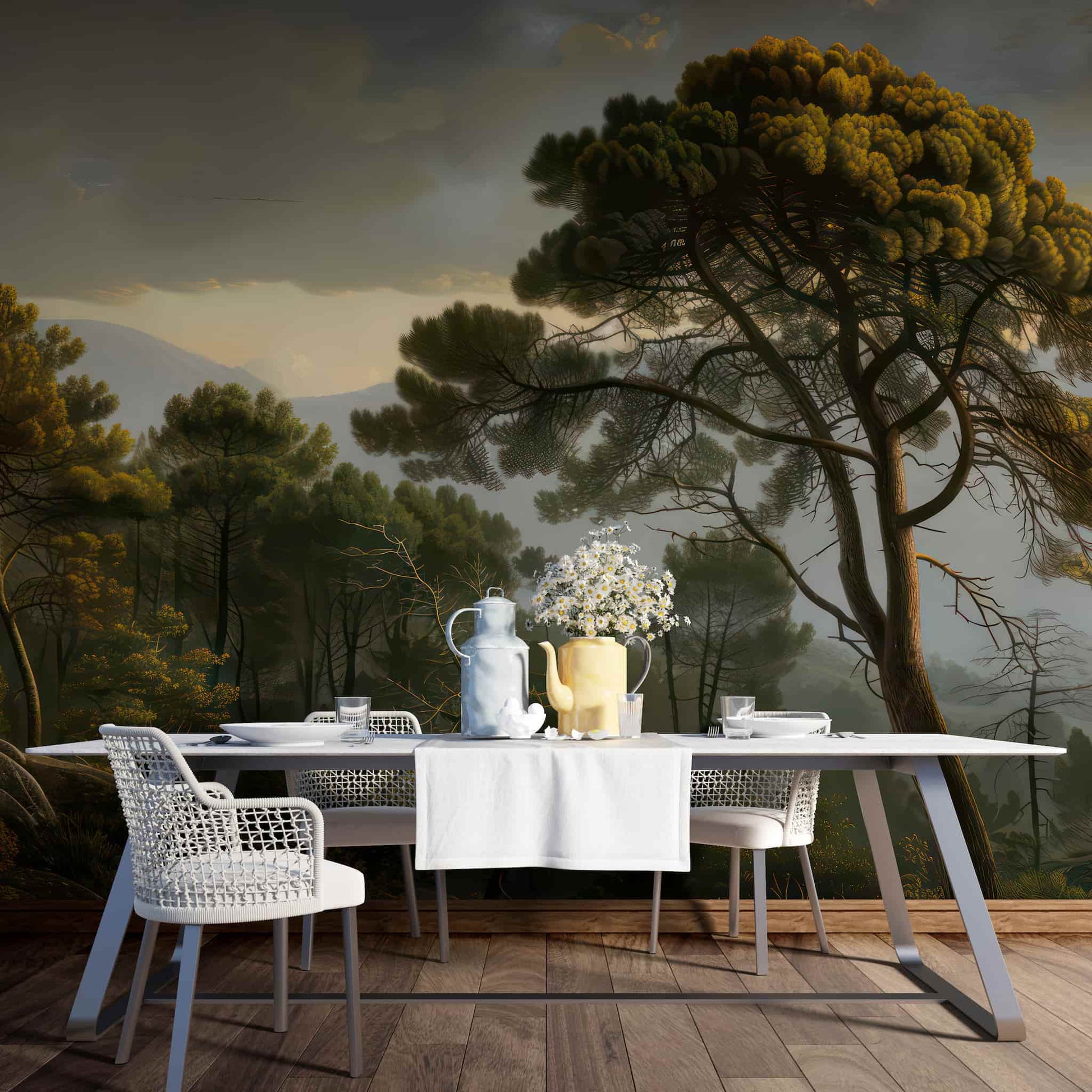 Vintage Scenic Wallpaper, Tree Wall Mural, Retro Landscape Wall Decal YD-02551