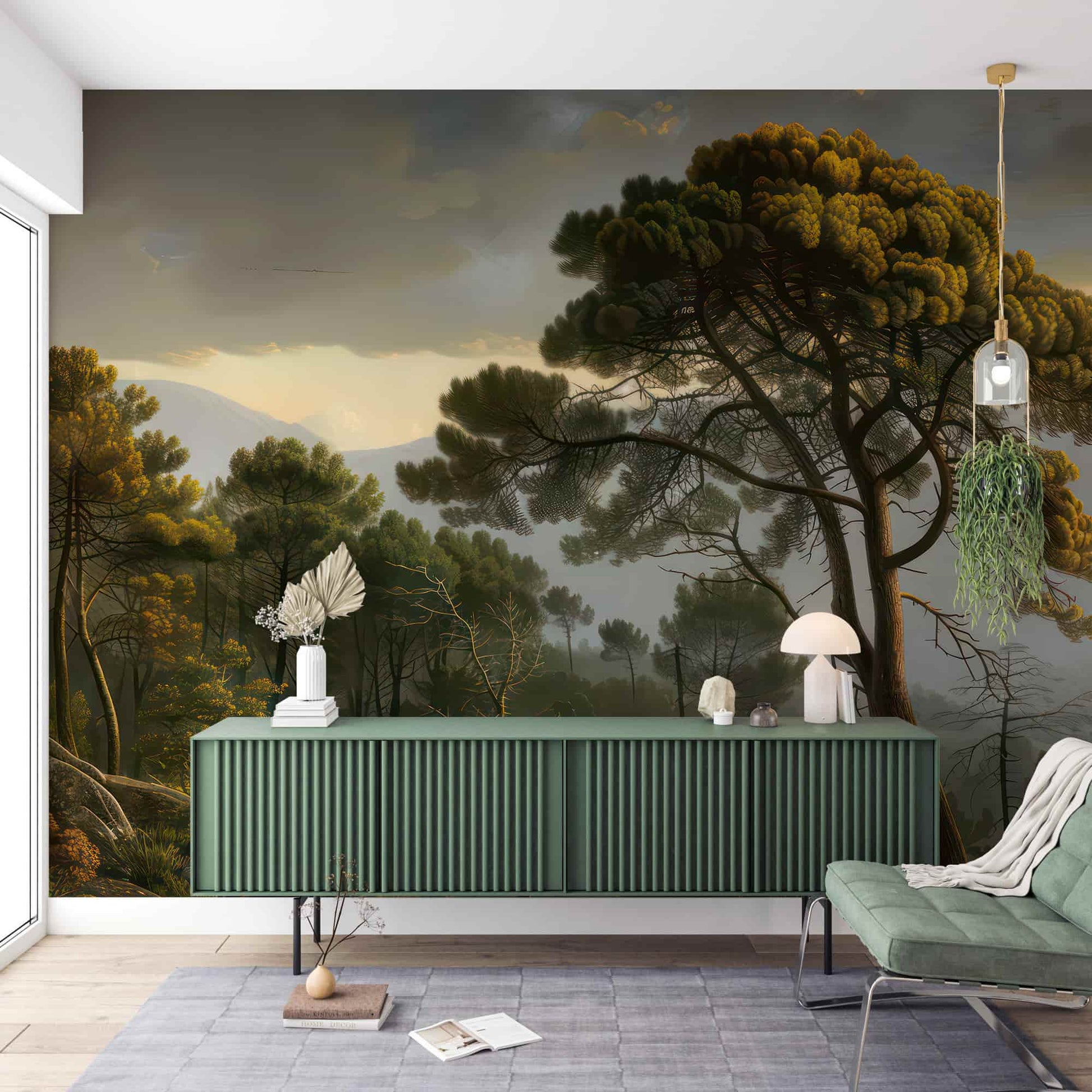 Vintage Scenic Wallpaper, Tree Wall Mural, Retro Landscape Wall Decal YD-02551