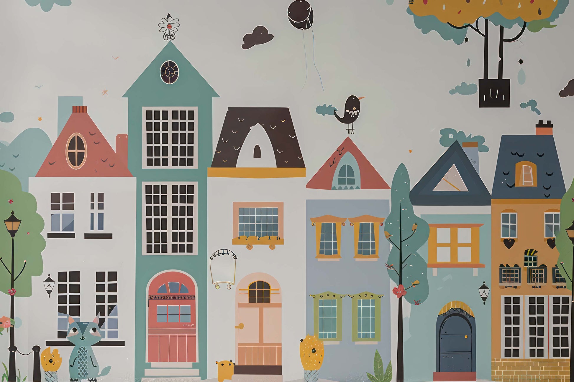 Watercolor Buildings Wallpaper for Kids Room | YCO-02561