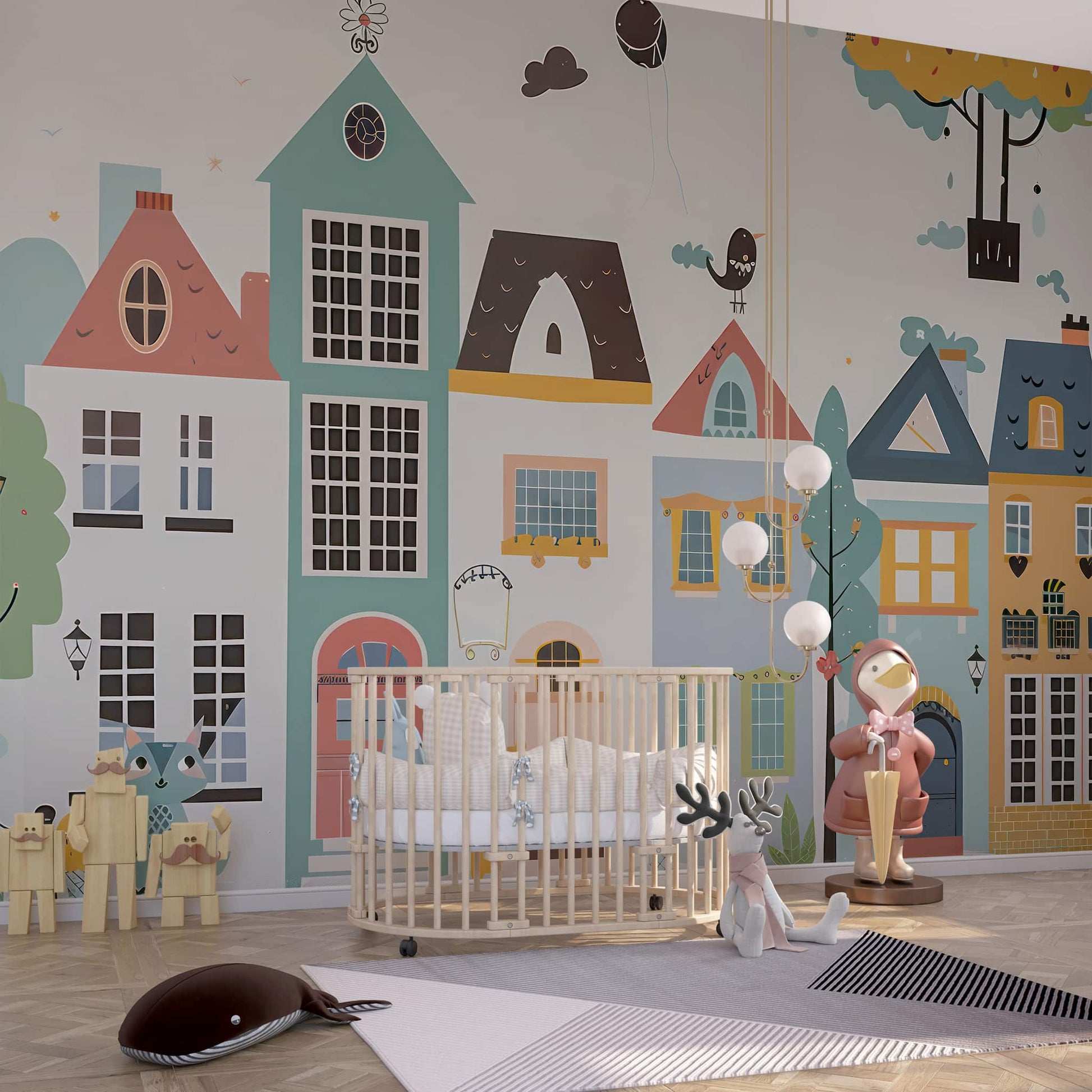 Watercolor Buildings Wallpaper for Kids Room | YCO-02561