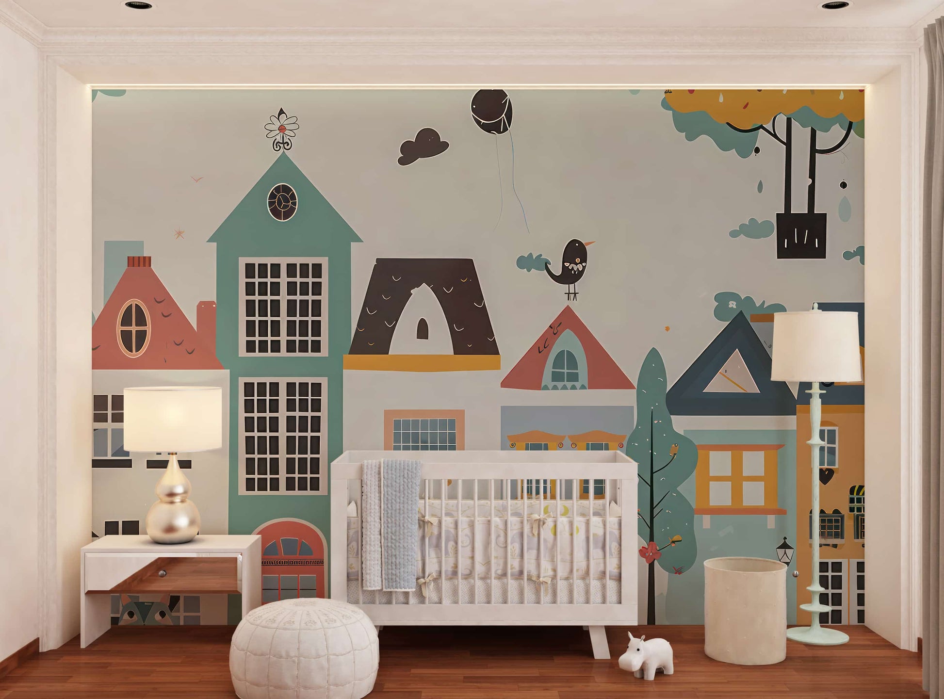 Watercolor Buildings Wallpaper for Kids Room | YCO-02561