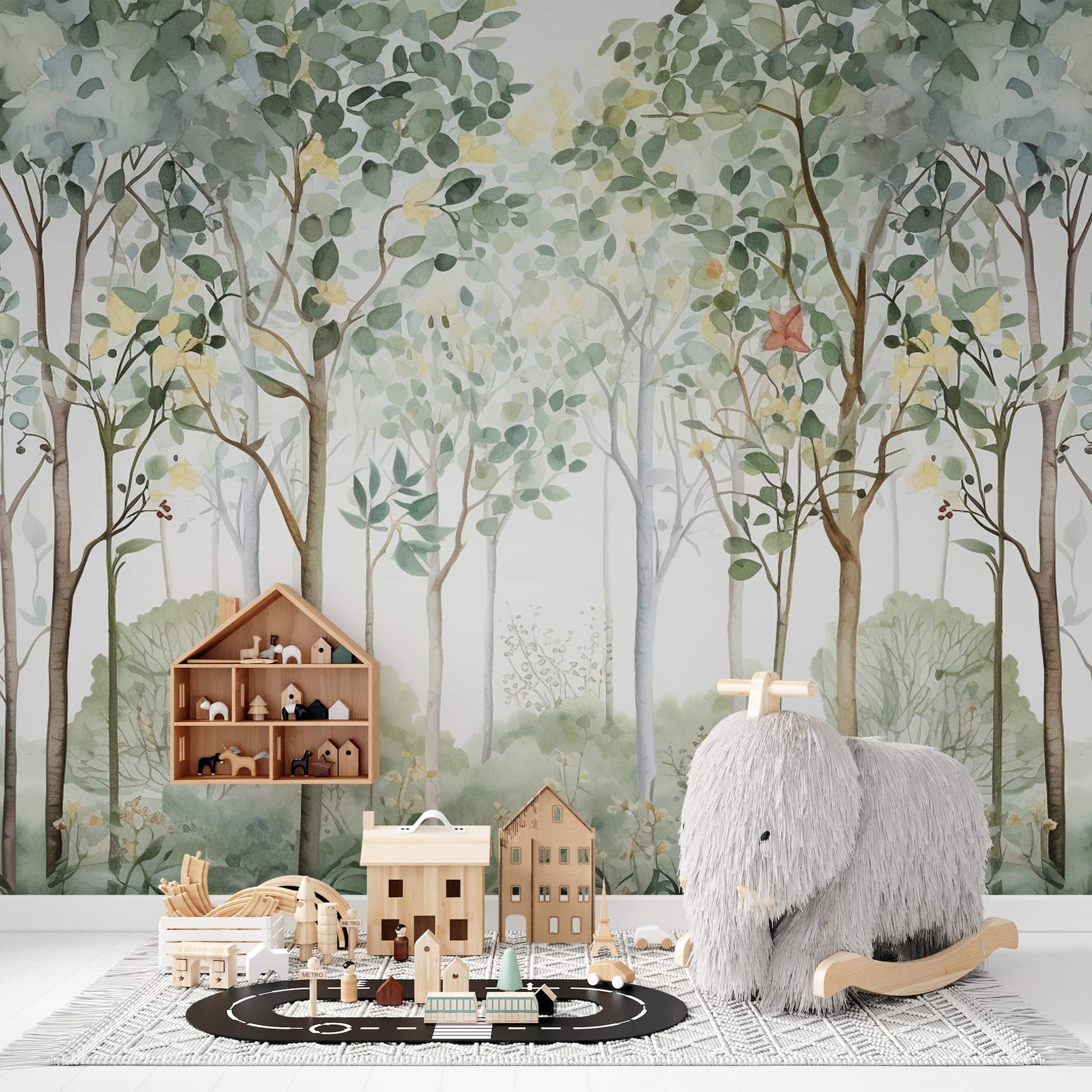 Watercolor Forest Wallpaper | Jungle Nursery Decor YCO-02525