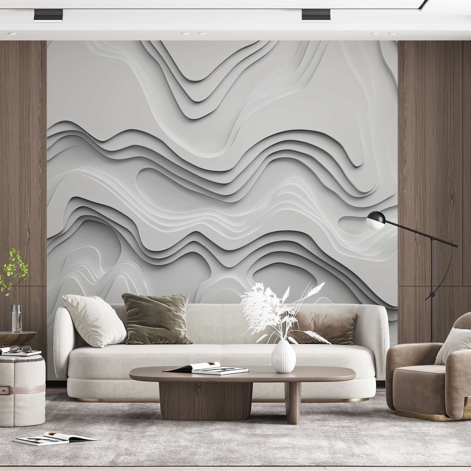 White Lines Minimalist Wallpaper 3D Embossed Look Mural YMO-05056