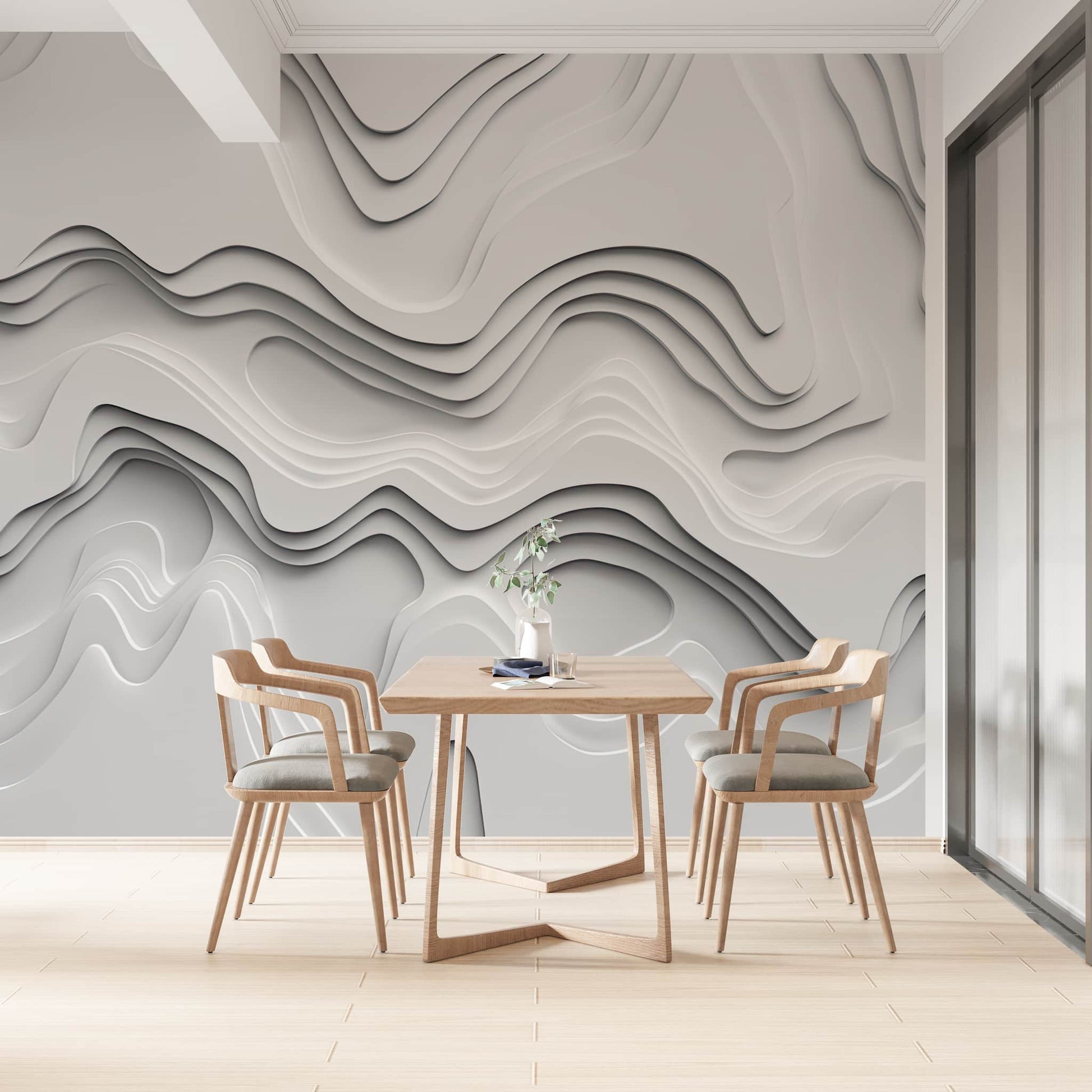 peel and stick wallpaper White Lines Minimalist Wallpaper 3D Embossed Look Mural YMO-05056