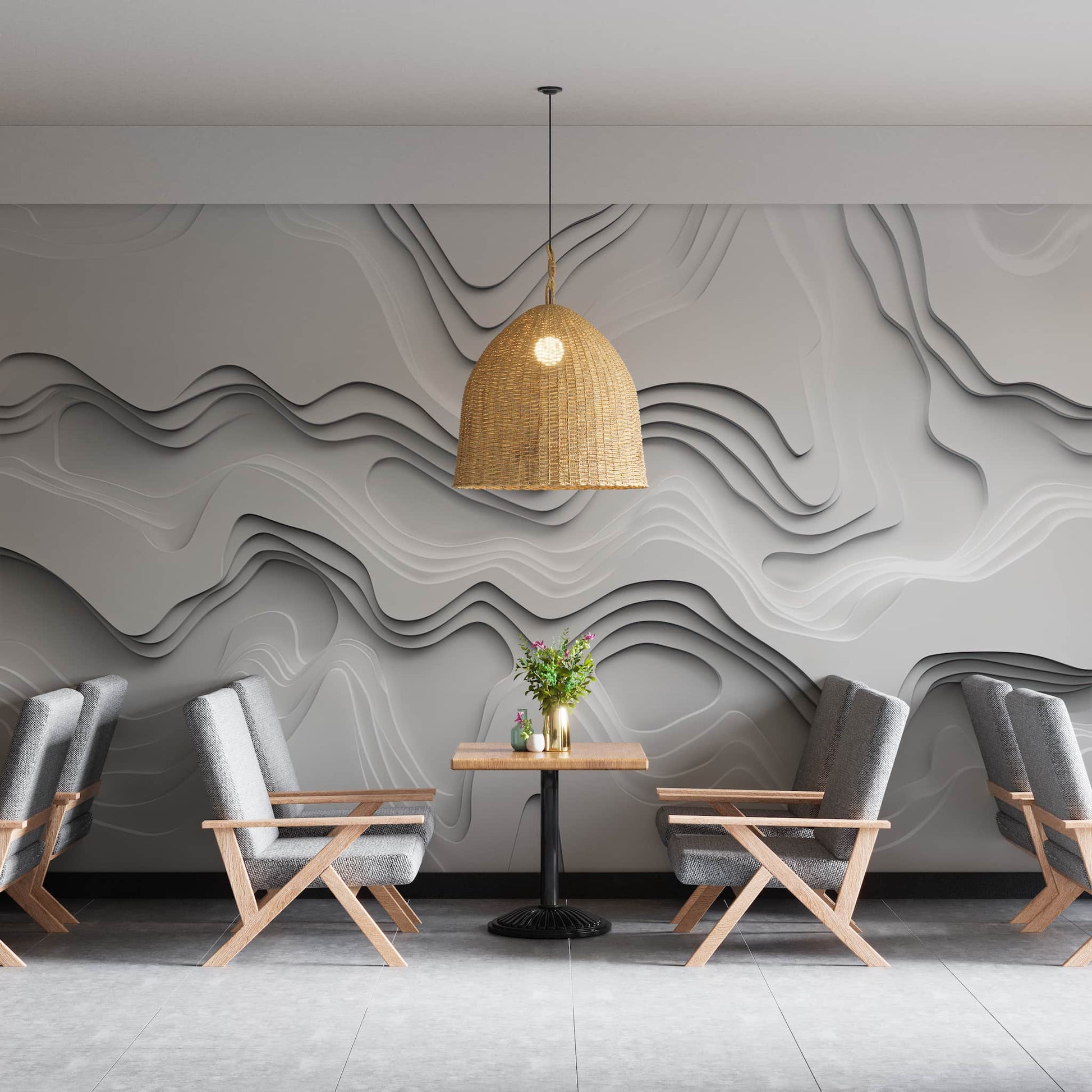 White Lines Minimalist Wallpaper 3D Embossed Look Mural YMO-05056