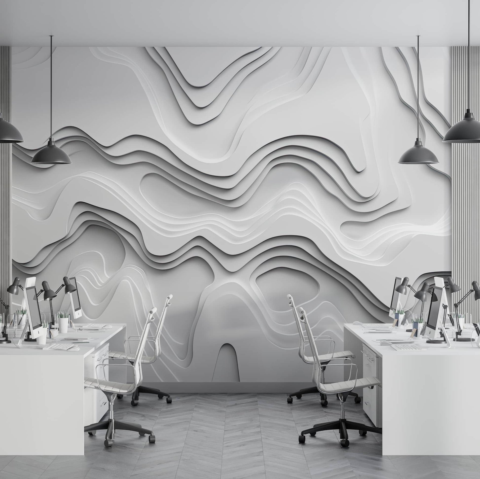 White Lines Minimalist Wallpaper 3D Embossed Look Mural YMO-05056