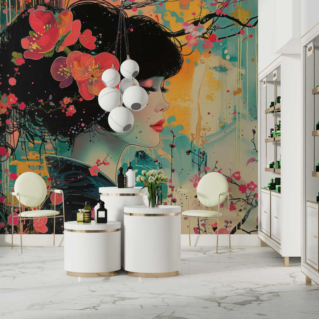 Woman Beauty Salon Wallpaper, Wall Mural for Hairdresser YK-02555