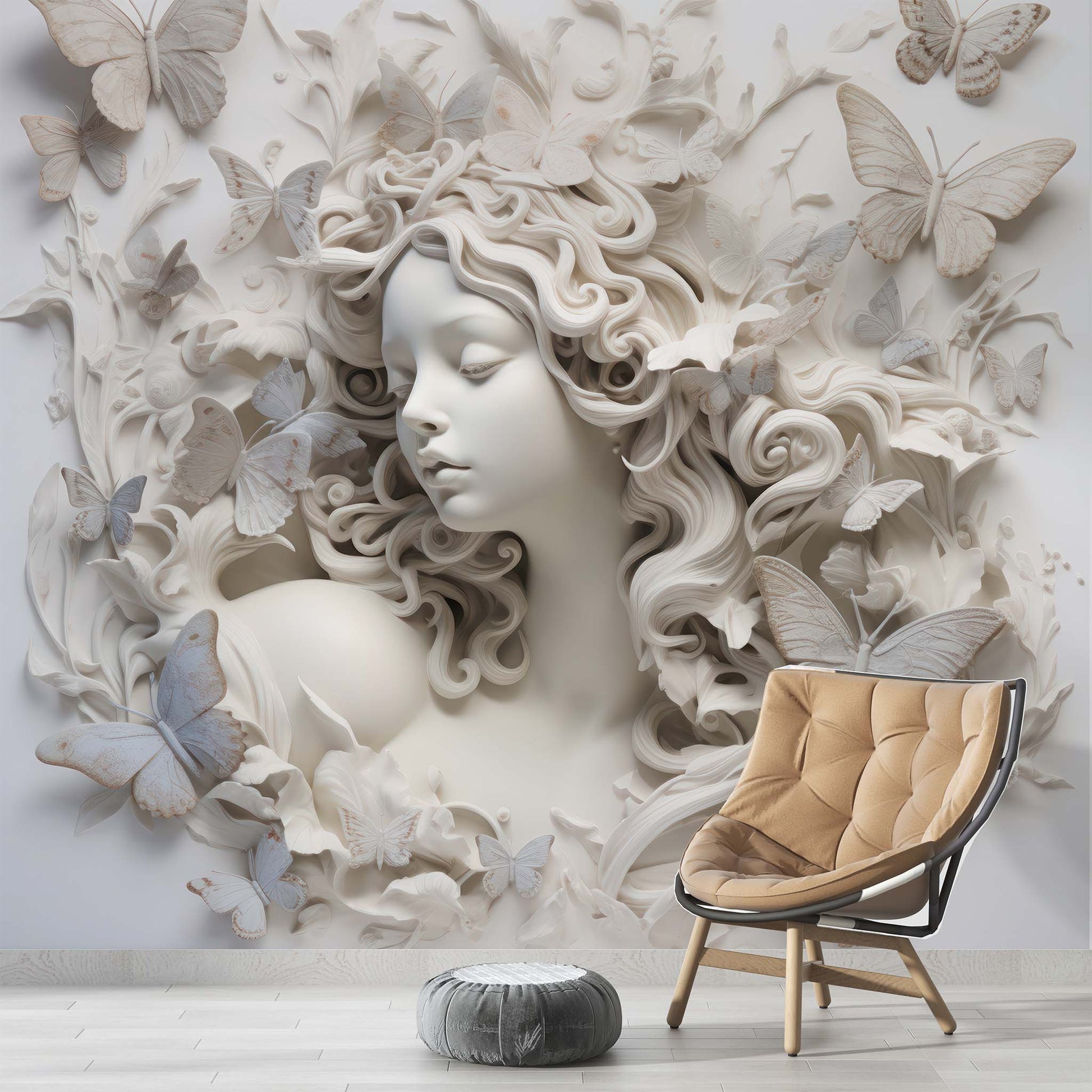 Woman and Butterflies 3D Wallpaper Sculptural Mural YK-0285