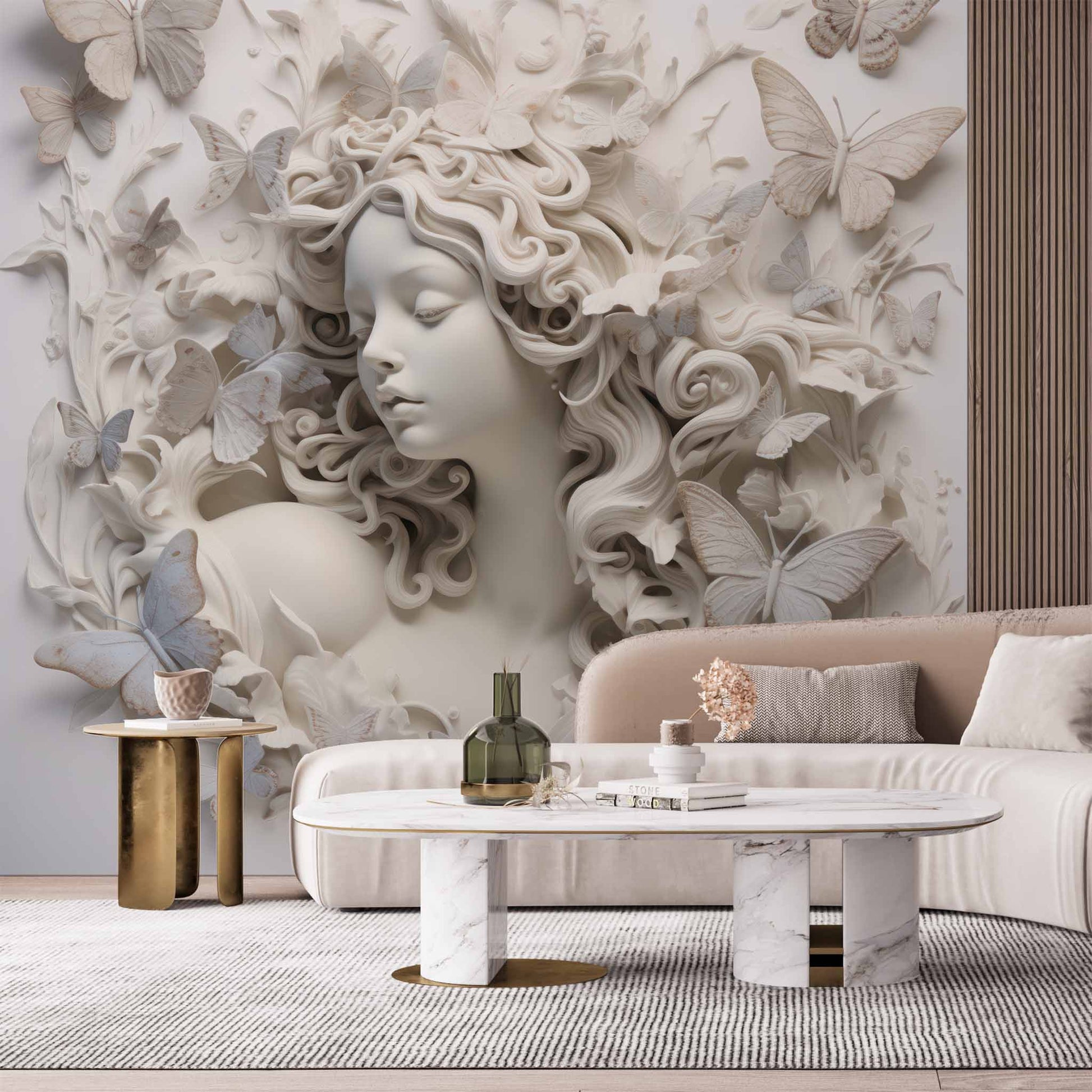 Woman and Butterflies 3D Wallpaper Sculptural Mural YK-0285 peel and stick wallpaper