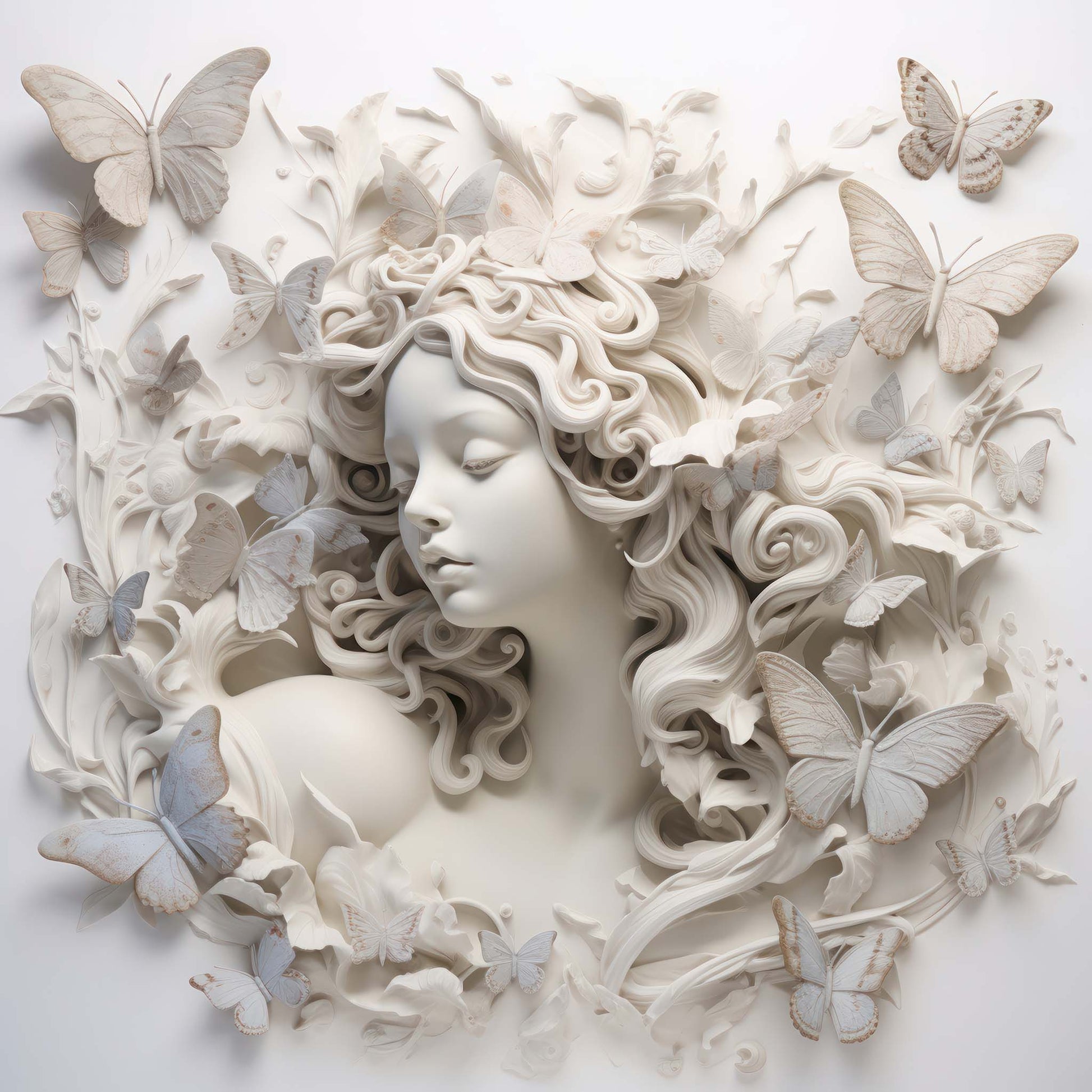 Woman and Butterflies 3D Wallpaper Sculptural Mural YK-0285