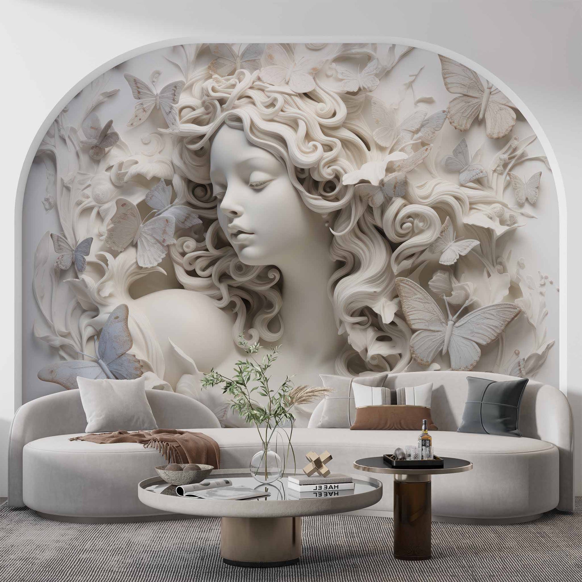 Woman and Butterflies 3D Wallpaper Sculptural Mural YK-0285