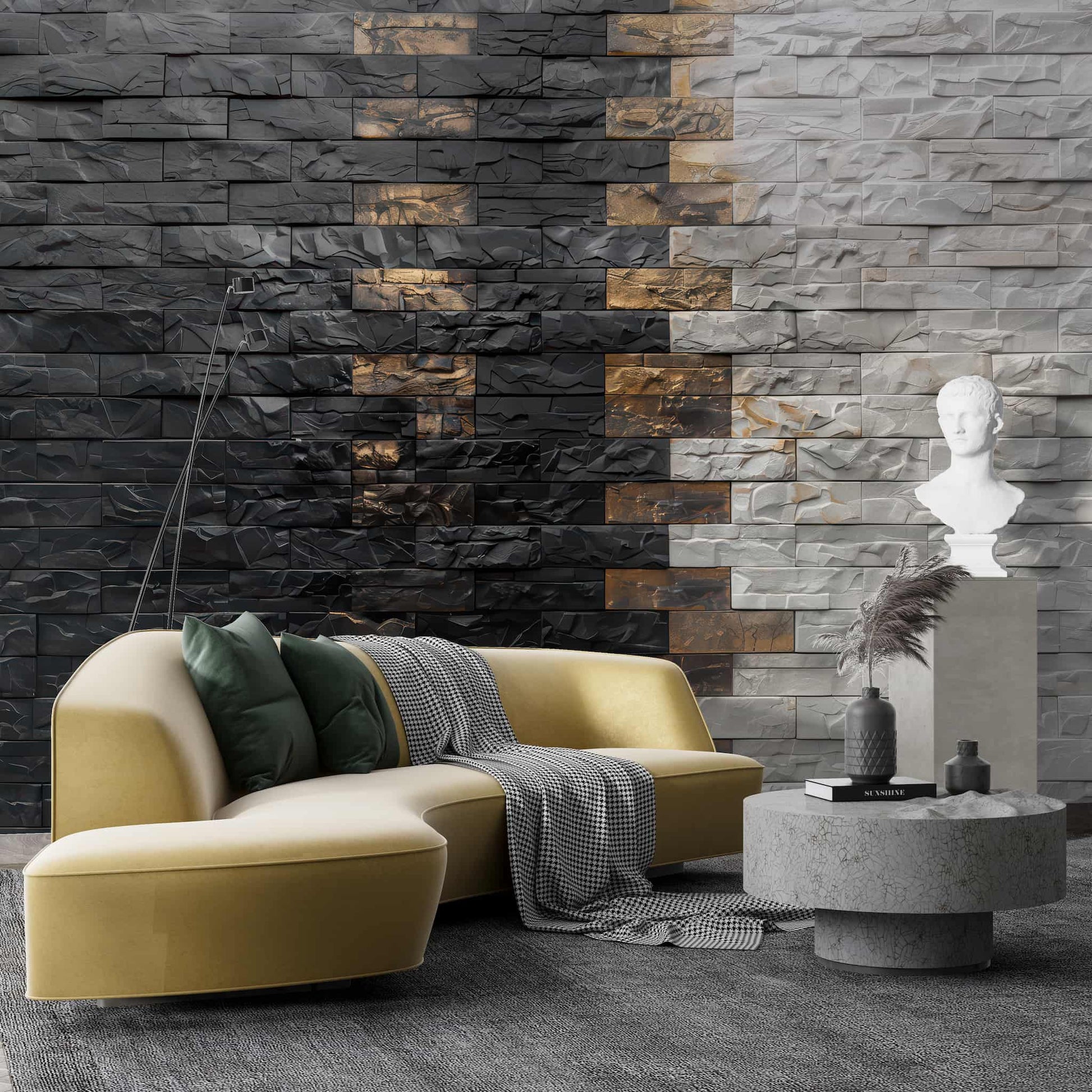 3D Black and White Brick Wallpaper, Minimalist Mural YMO-05091