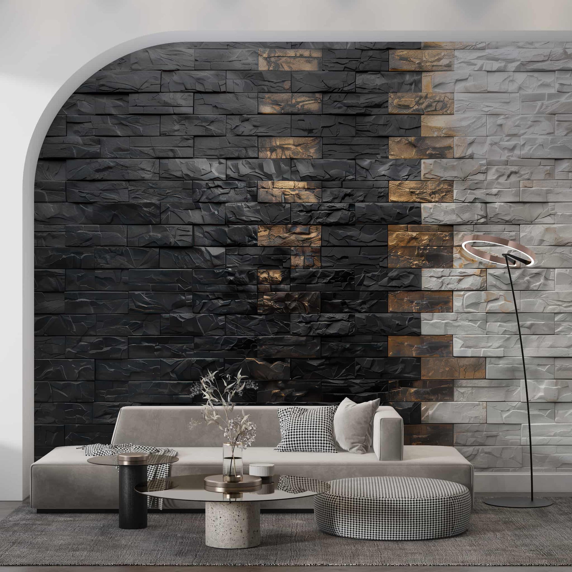 3D Black and White Brick Wallpaper, Minimalist Mural YMO-05091